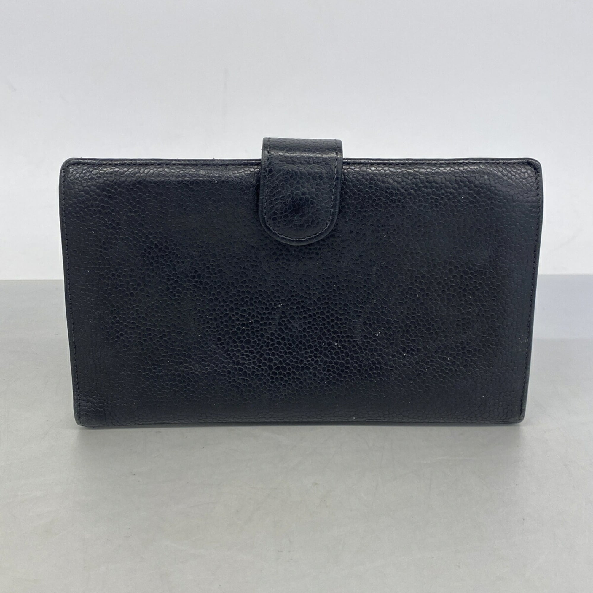 Chanel Black Grained Calfskin Long Wallet (Bi-Fold) (Pre-Owned)