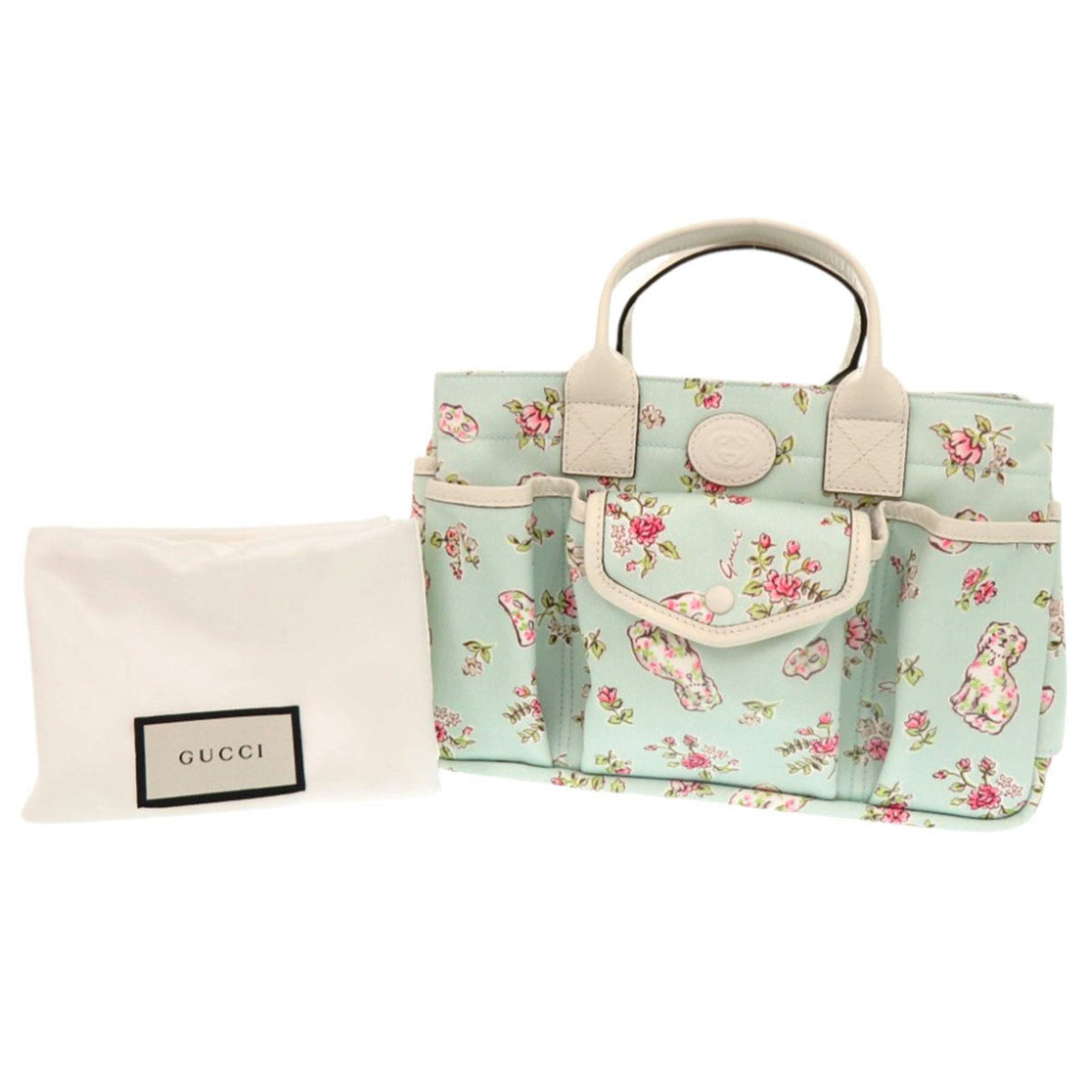 Gucci Mint Blue Canvas Leather Handbag Tote Bag (Pre-Owned)