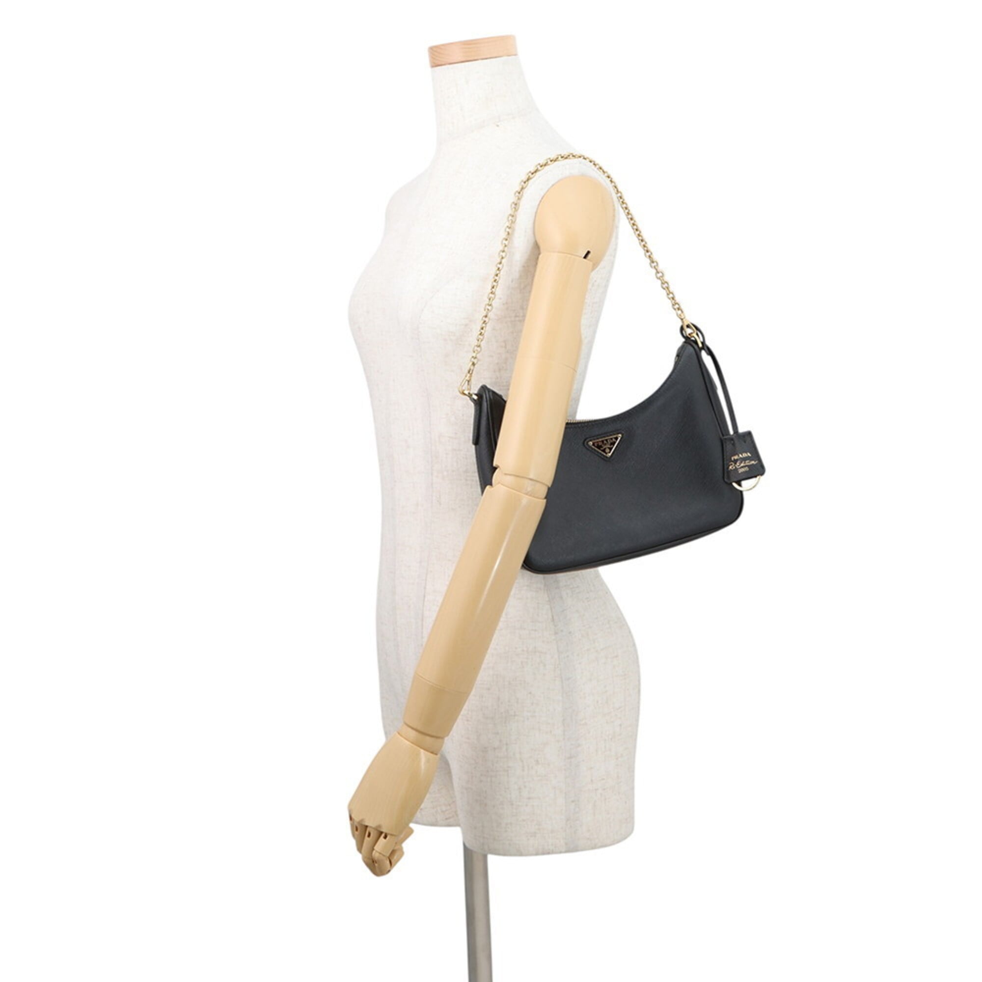Prada Black Saffiano Triangle Leather Shoulder Bag (Pre-Owned)
