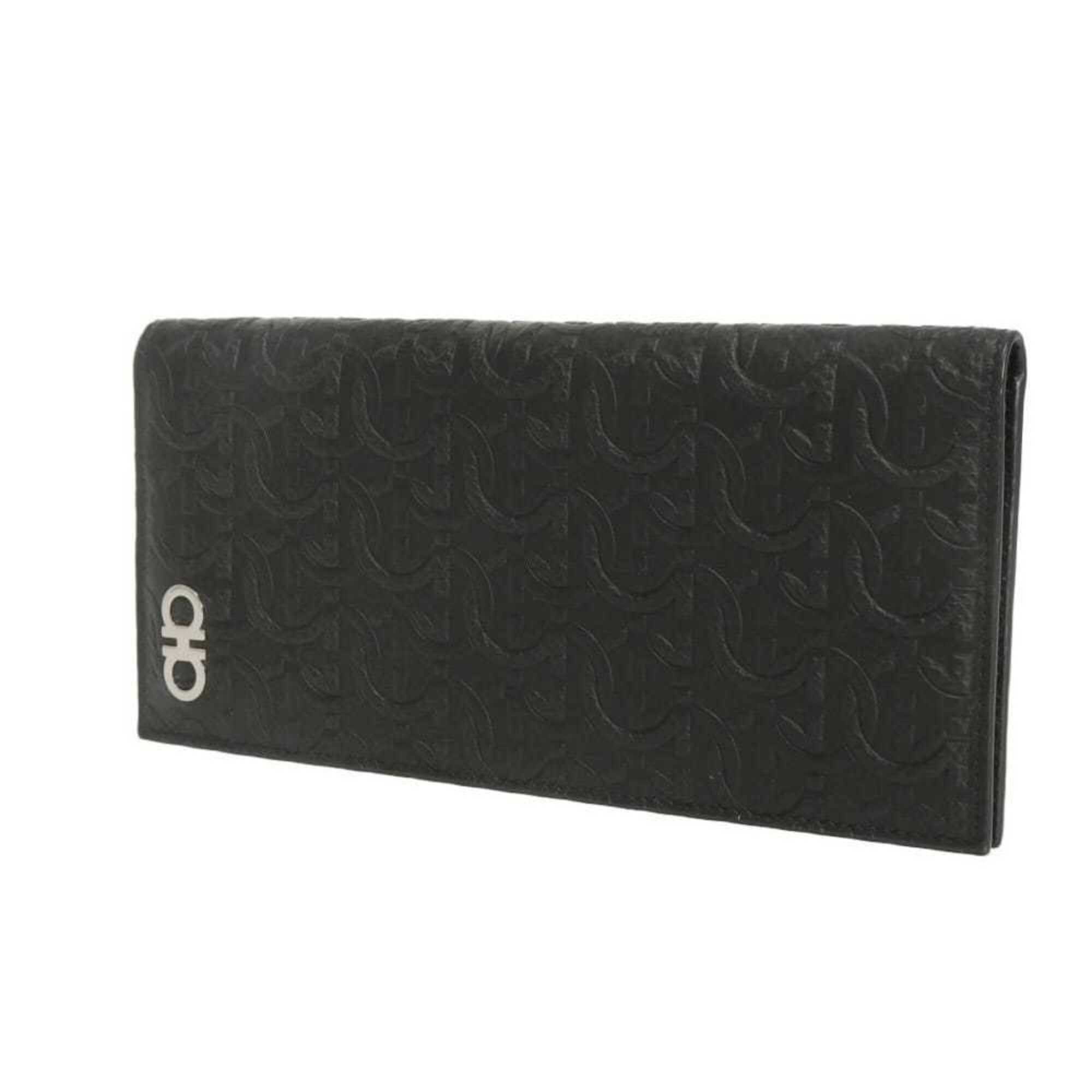 Salvatore Ferragamo Gancini Black Leather Long Wallet (Bi-Fold) (Pre-Owned)