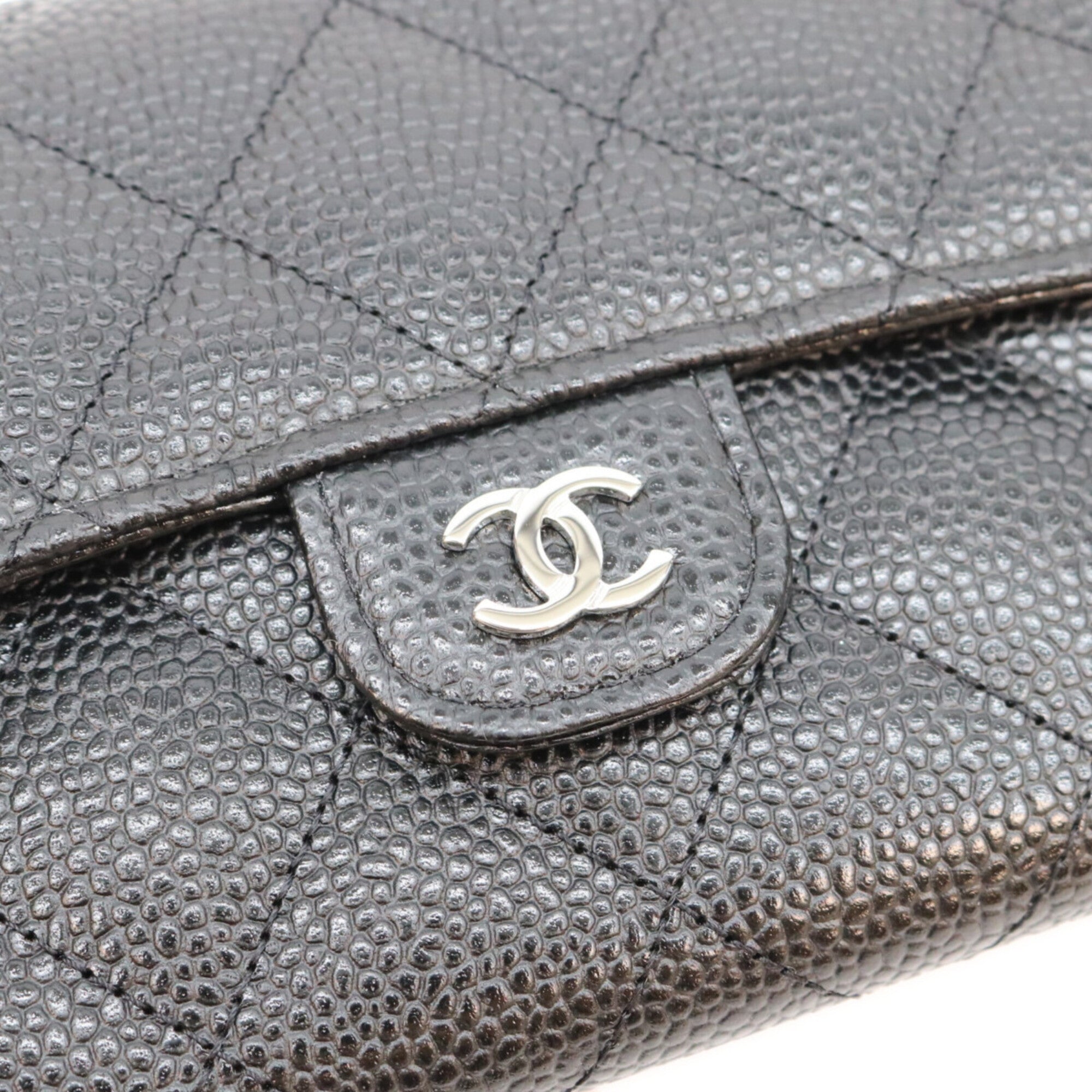 Chanel Black Grained Calfskin Long Wallet (Bi-Fold) (Pre-Owned)