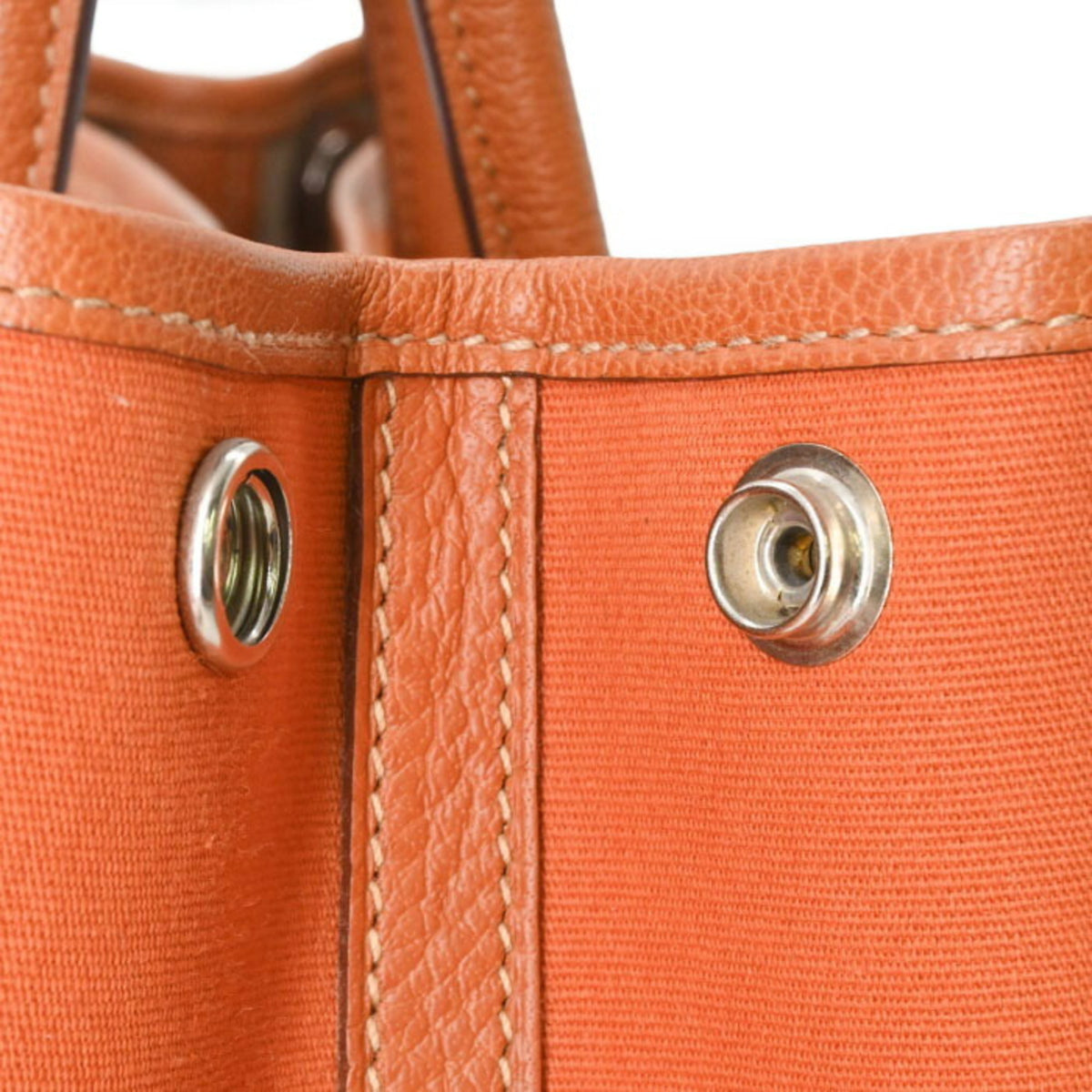 Hermes Garden Brown Orange Negonda Leather Canvas Handbag Tote Bag (Pre-Owned)