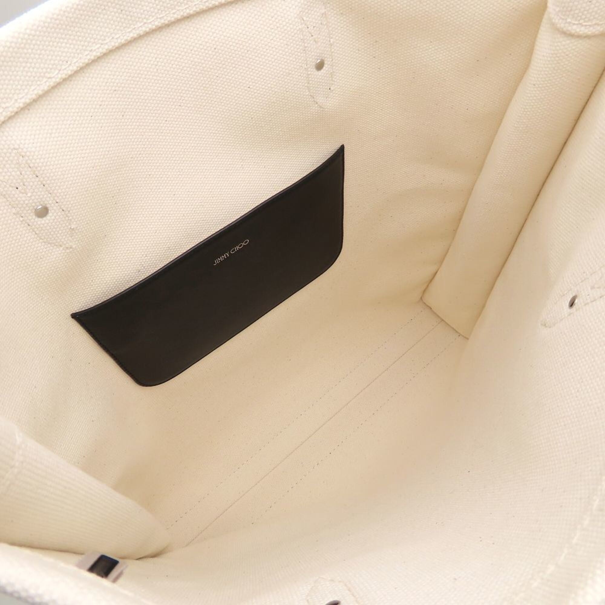 Jimmy Choo Beige Black Canvas Leather Tote Bag (Pre-Owned)