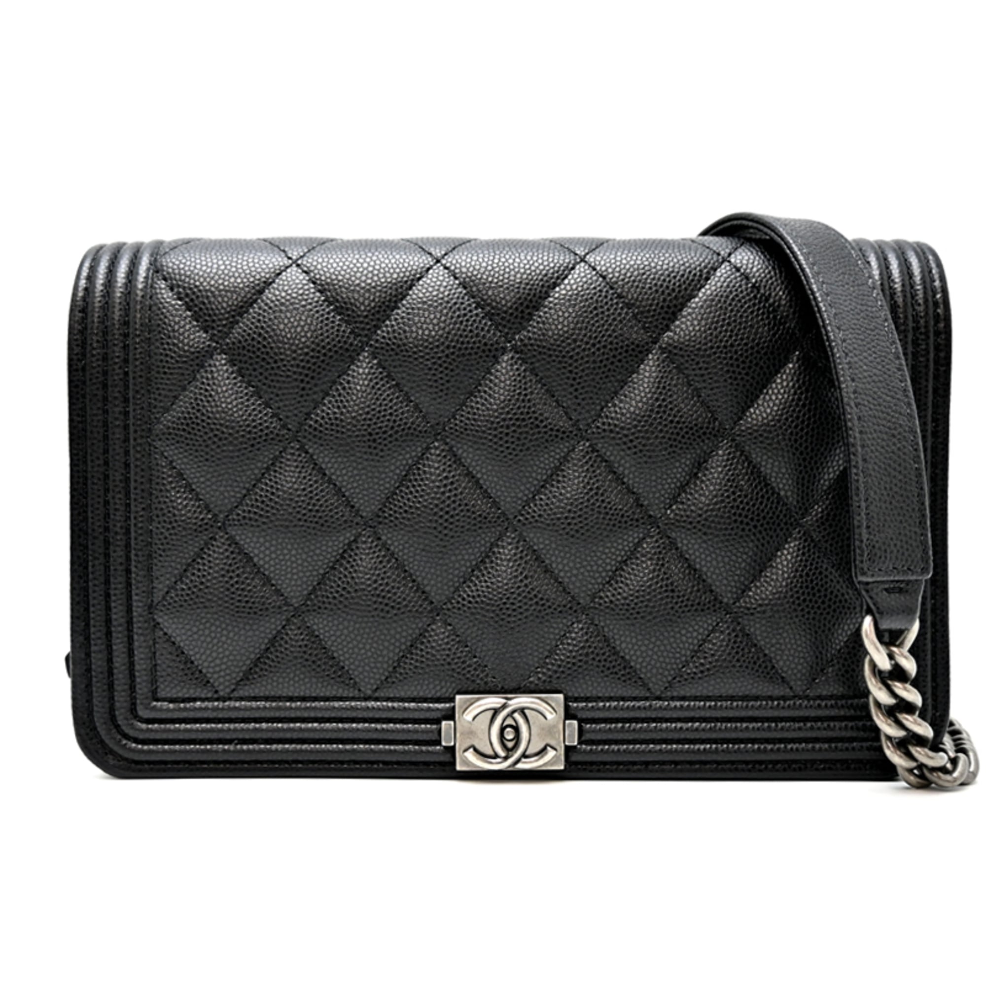 Chanel Black Grained Calfskin Chain/Shoulder Wallet (Pre-Owned)
