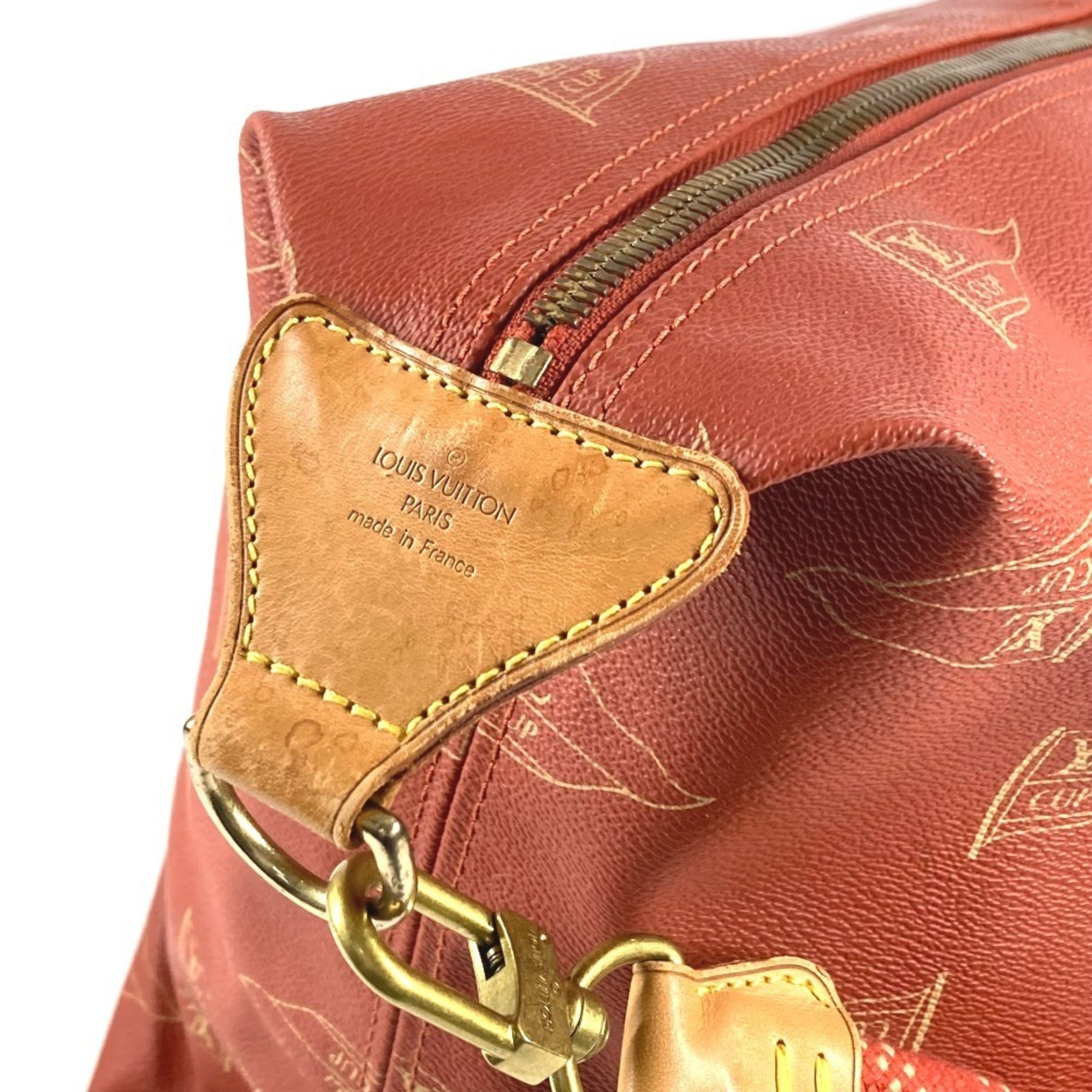 Louis Vuitton Galle Red Color Leather Canvas Boston Bag Handbag Shoulder Bag (Pre-Owned)