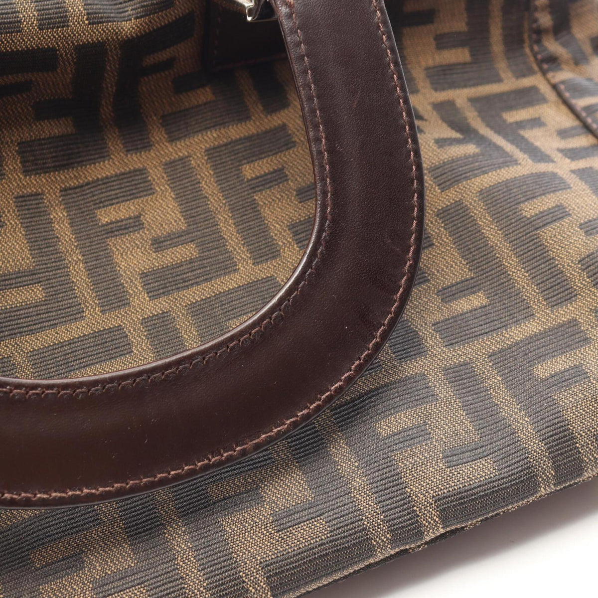 Fendi Zucca Black Brown Canvas Leather Handbag Tote Bag (Pre-Owned)