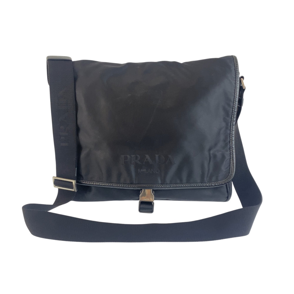 Prada Black Nylon Messenger Bag Shoulder Bag (Pre-Owned)