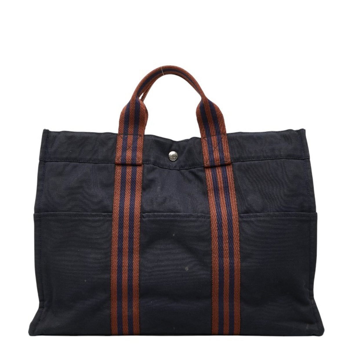 Hermes Brown Navy Cotton Handbag Tote Bag (Pre-Owned)