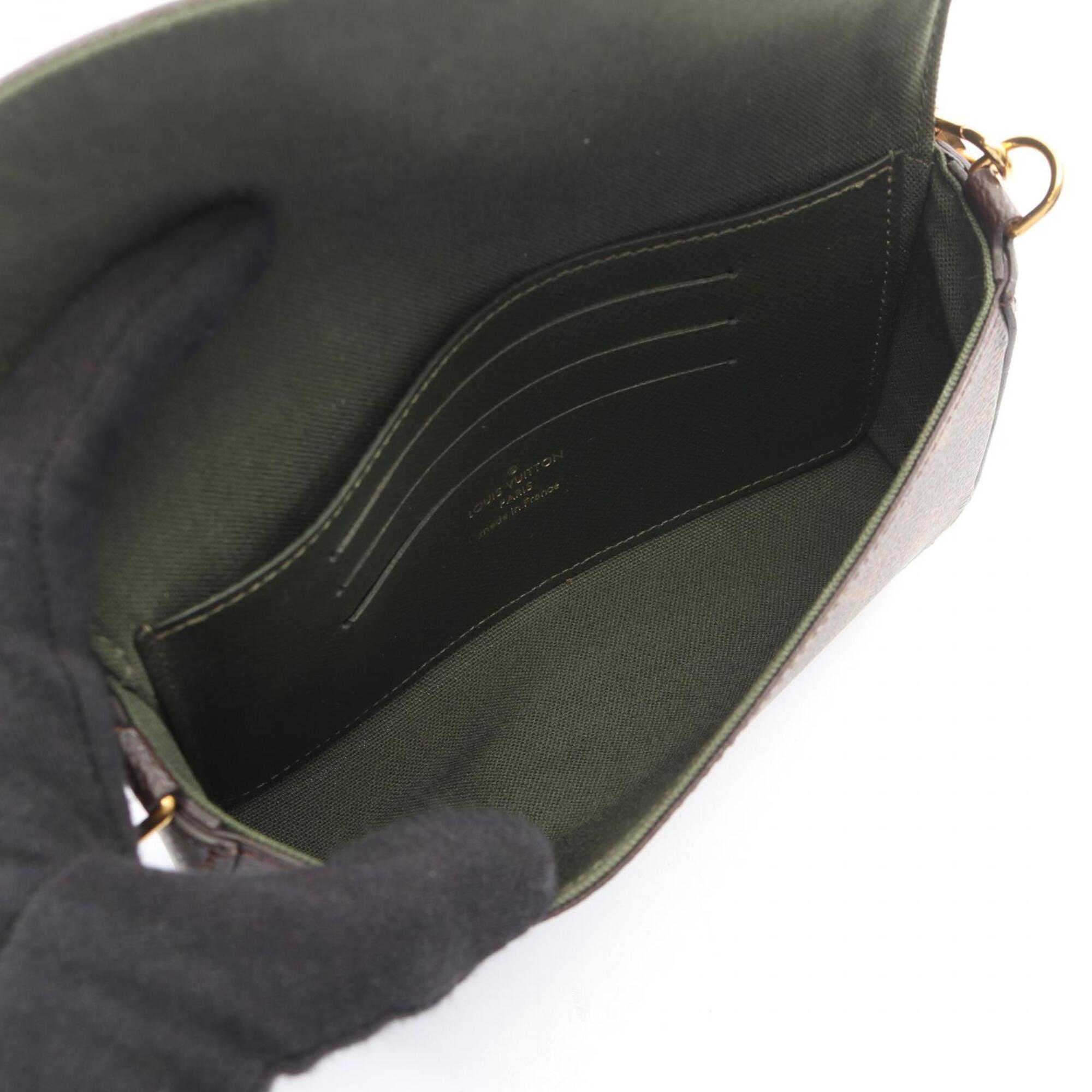 Louis Vuitton Brown Green Coated Canvas Handbag Pochette Shoulder Bag (Pre-Owned)