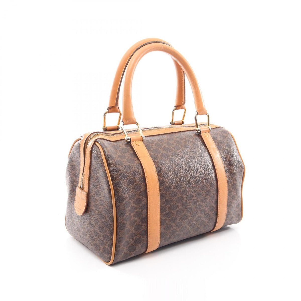 Celine Brown Coated Canvas Leather Boston Bag Handbag (Pre-Owned)
