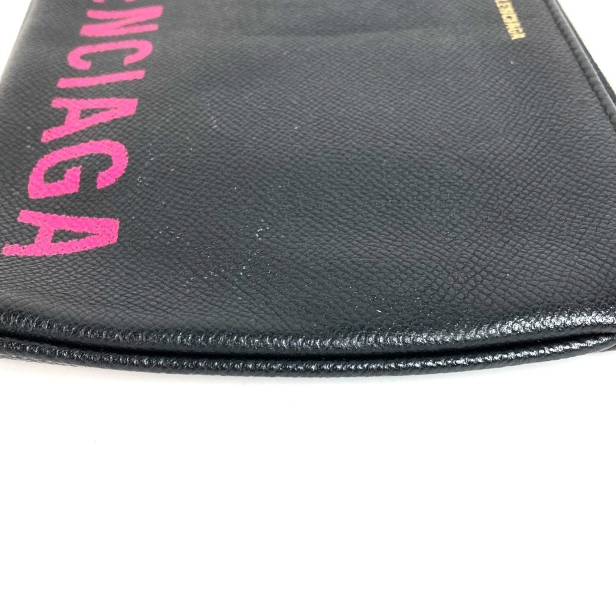 Balenciaga Black Pink Leather Clutch Bag Handbag (Pre-Owned)