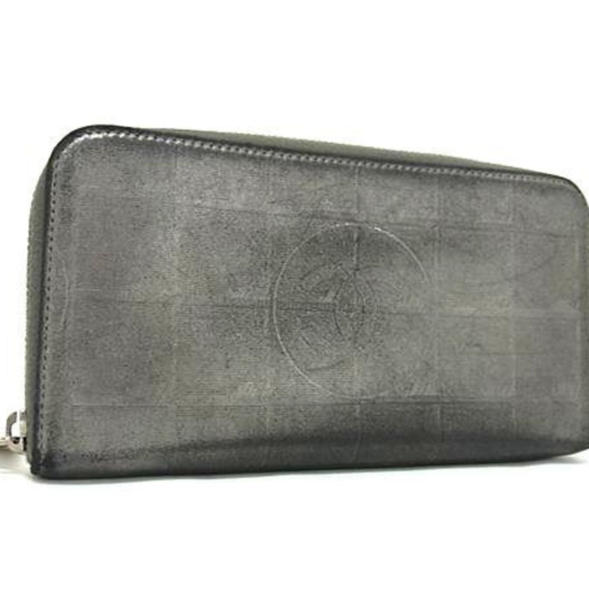 Chanel Gray Leather Long Wallet (Bi-Fold) (Pre-Owned)