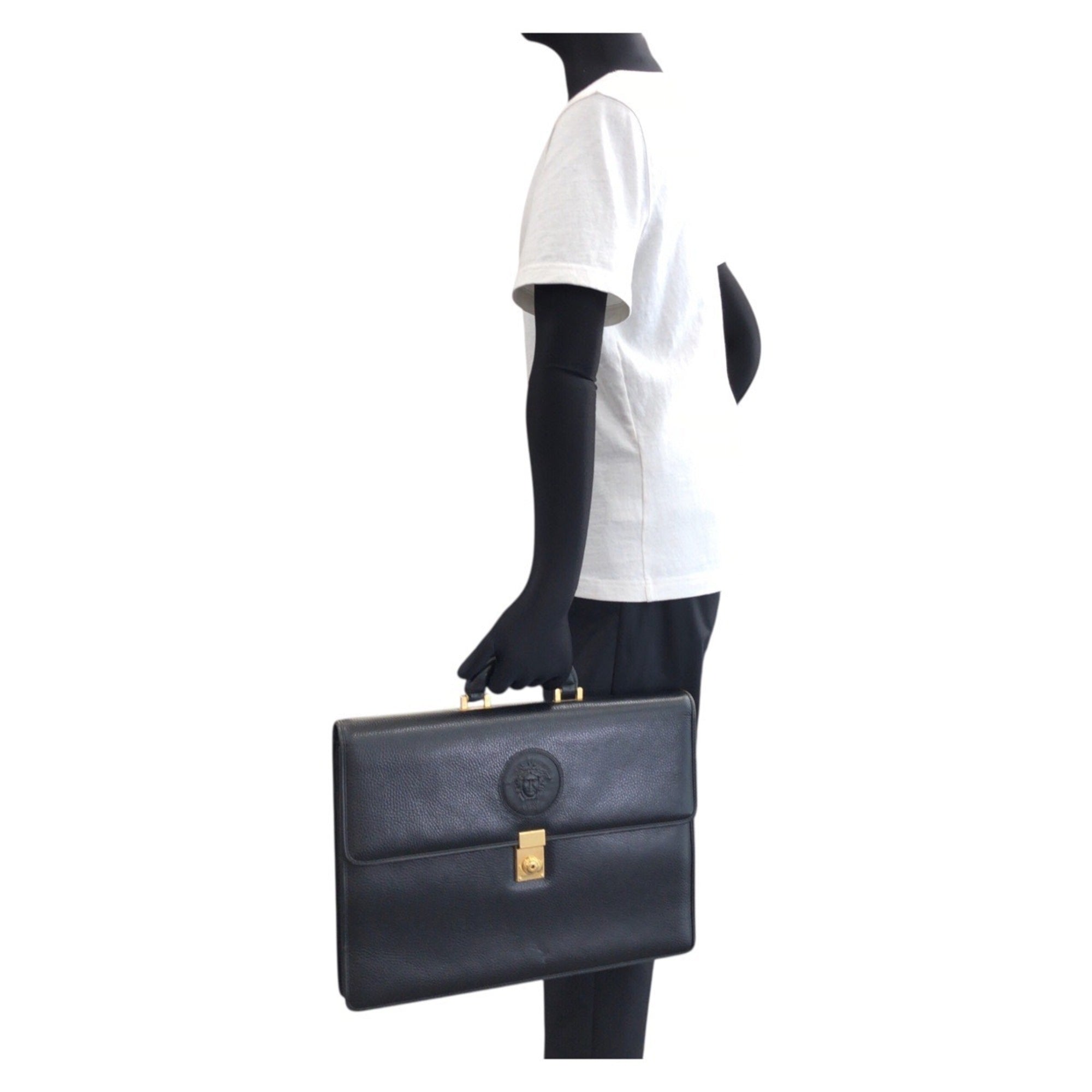 Versace Black Leather Briefcase (Pre-Owned)