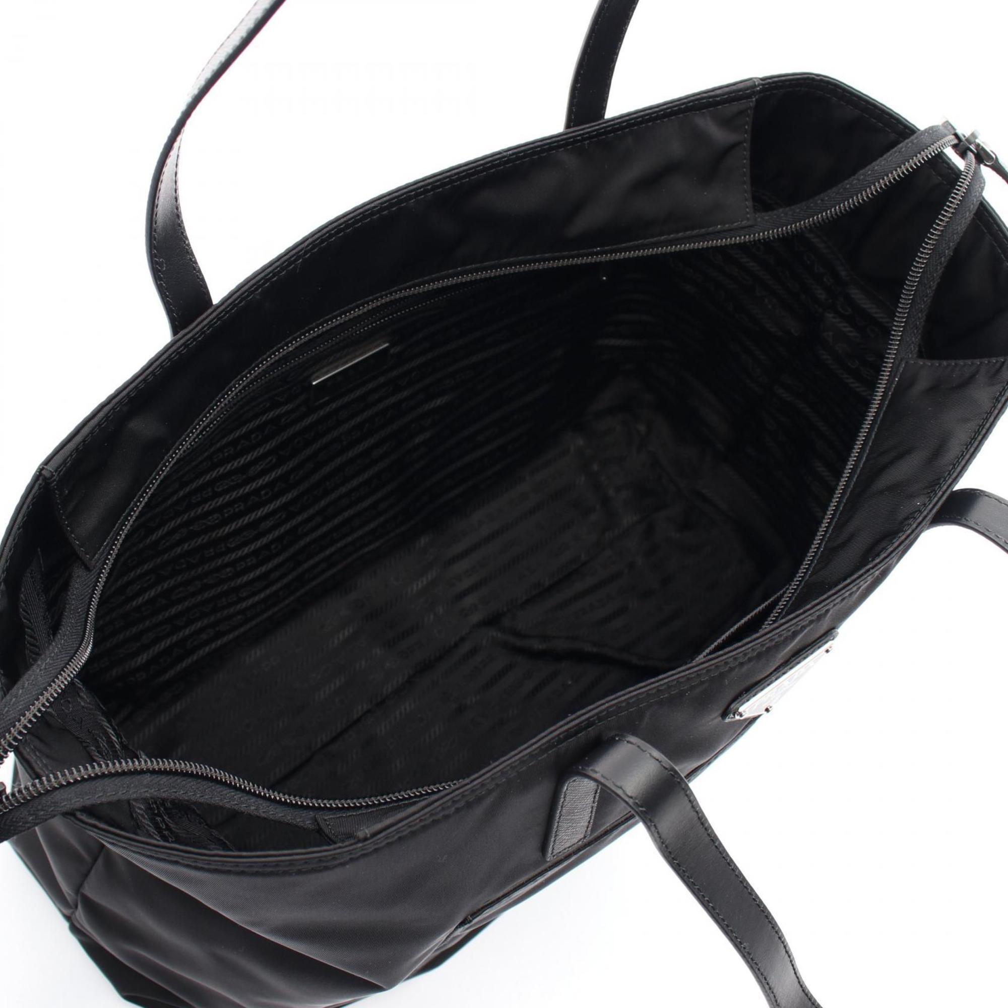 Prada Black Nylon Leather Tote Bag