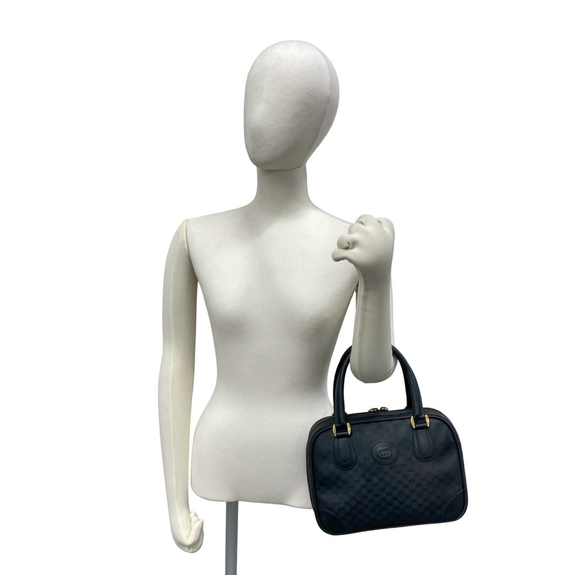 Gucci Black Canvas Leather Boston Bag Handbag (Pre-Owned)