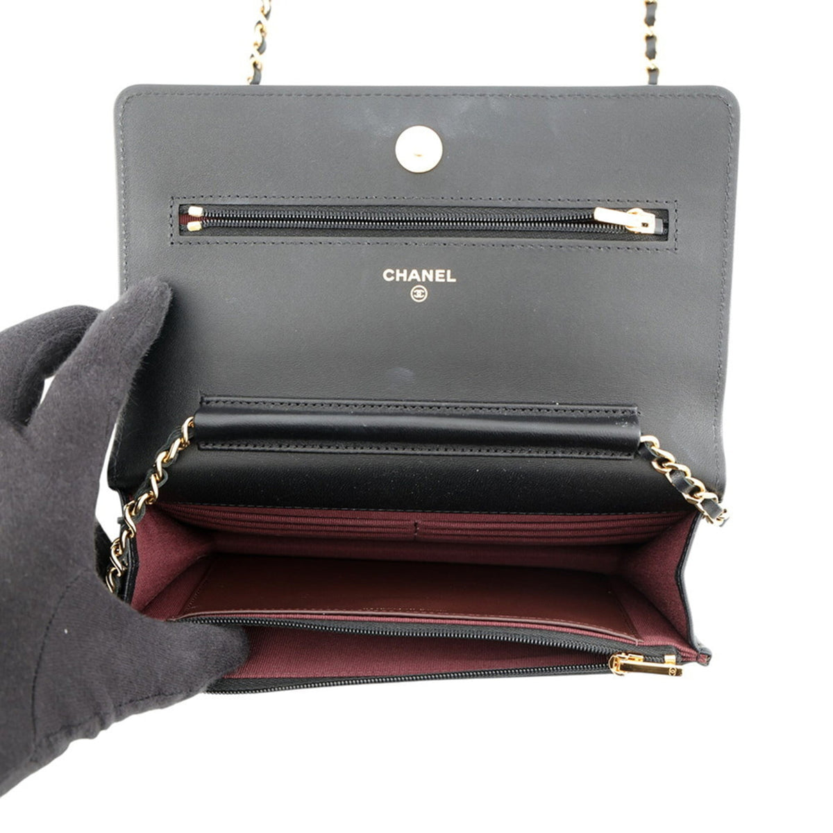 Chanel Black Leather Chain/Shoulder Wallet (Pre-Owned)