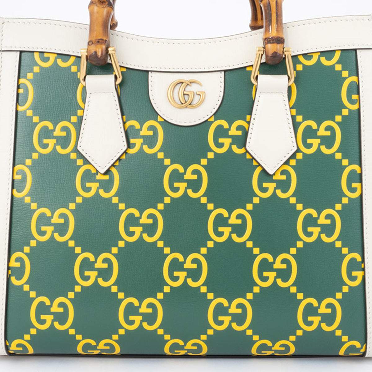 Gucci Green White Yellow Leather Handbag (Pre-Owned)