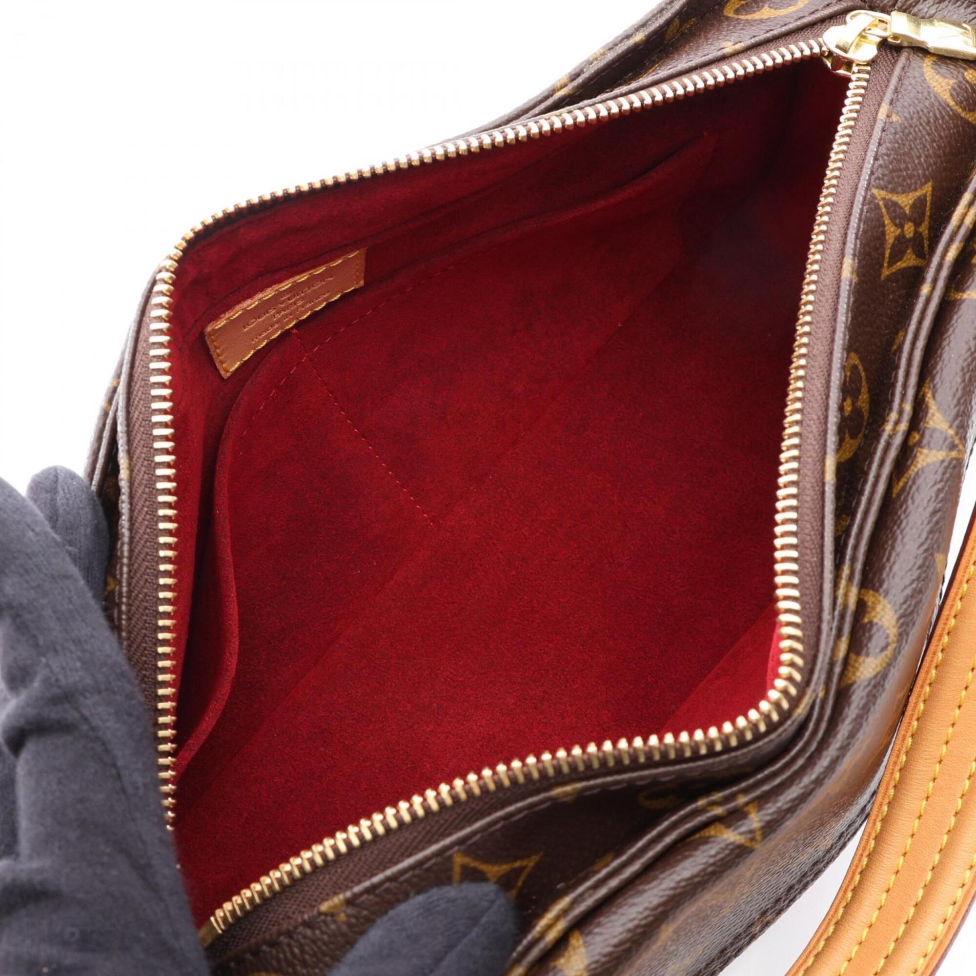 Louis Vuitton Brown Leather Monogram Coated Canvas Handbag Shoulder Bag (Pre-Owned)