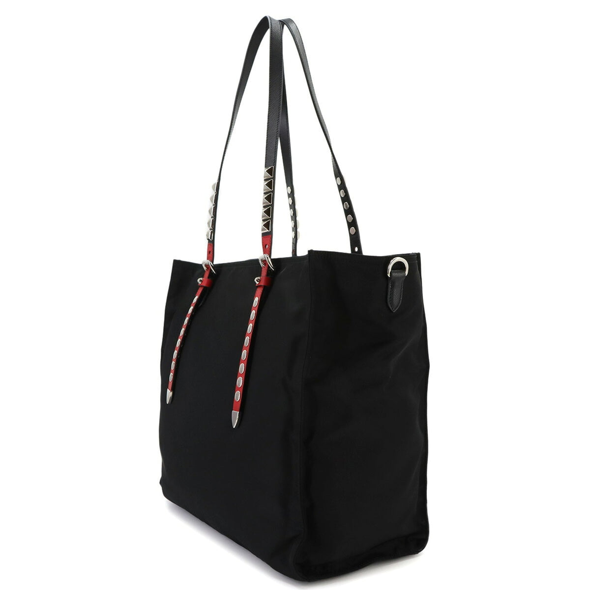 Prada Black Red Color Nylon Saffiano Handbag Shoulder Bag Tote Bag (Pre-Owned)
