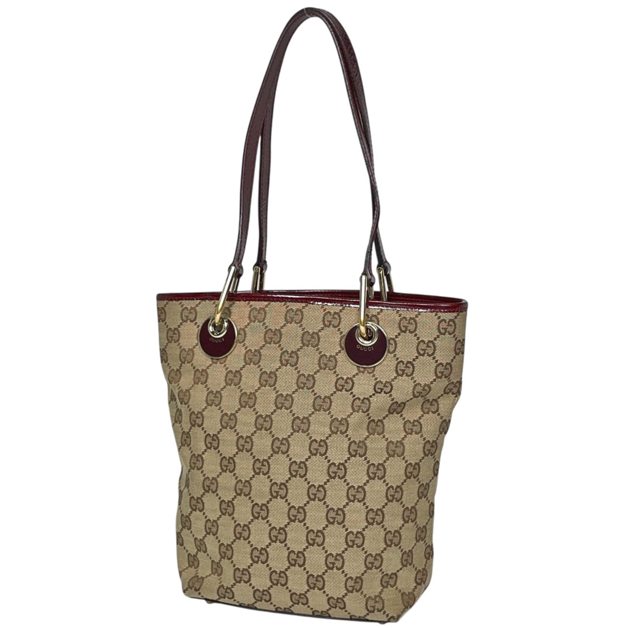 Gucci Gg Canvas Beige Red Color Gg Canvas Leather Tote Bag (Pre-Owned)