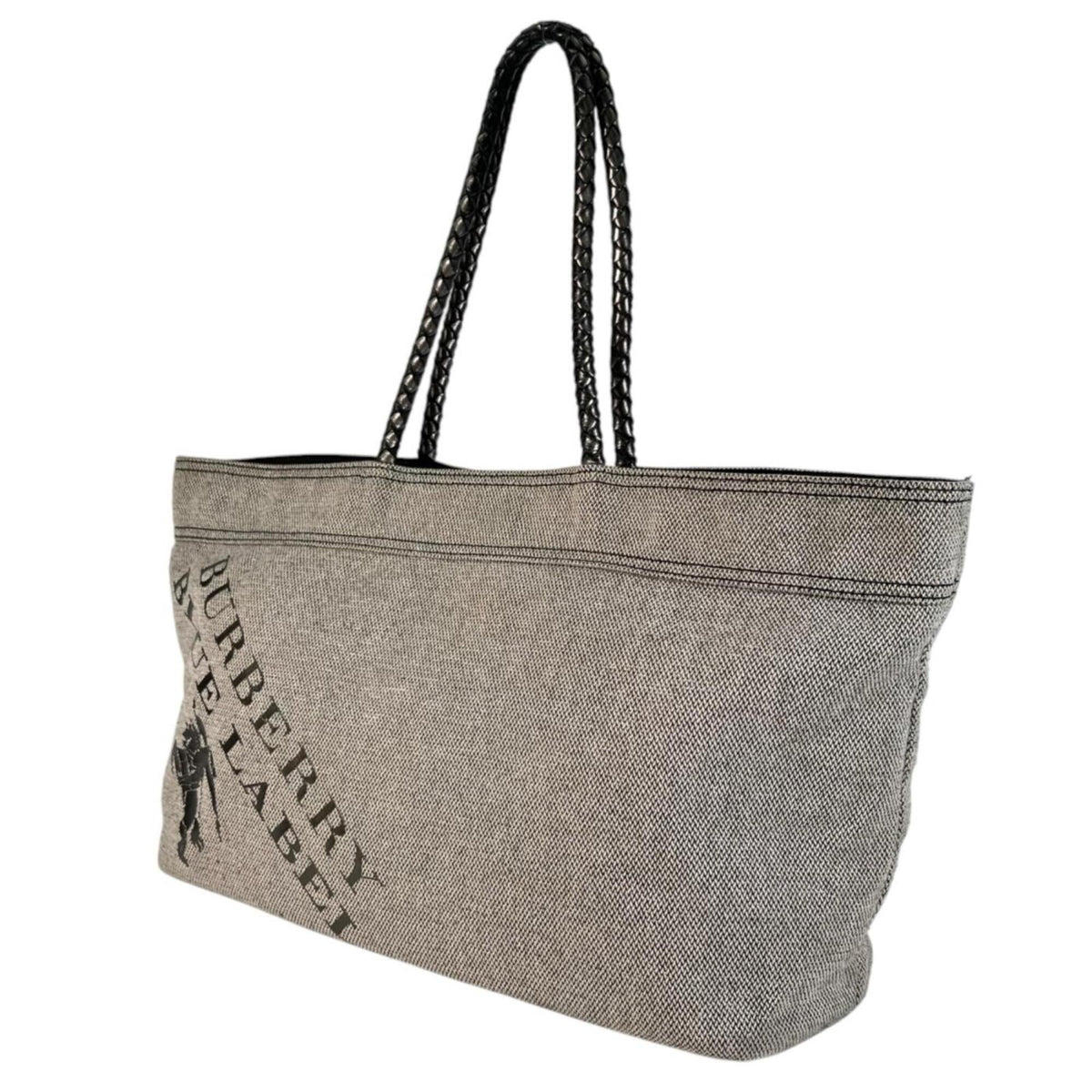 Burberry Gray Silver Canvas Leather Tote Bag (Pre-Owned)