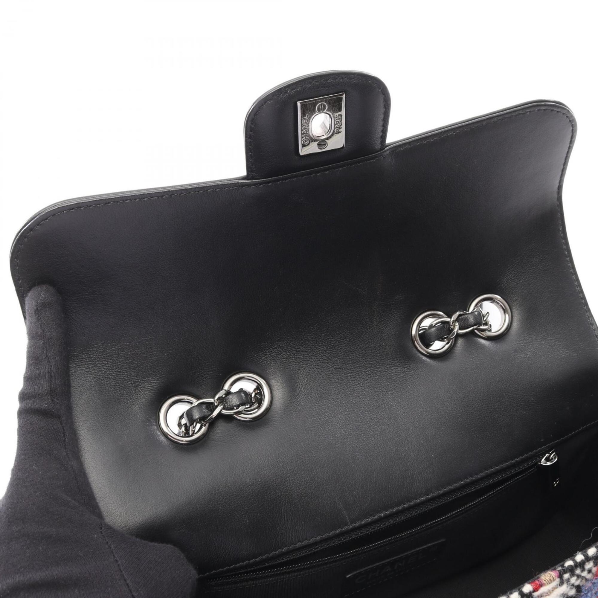 Chanel Black Multi-Color Fabric Leather Handbag Shoulder Bag (Pre-Owned)