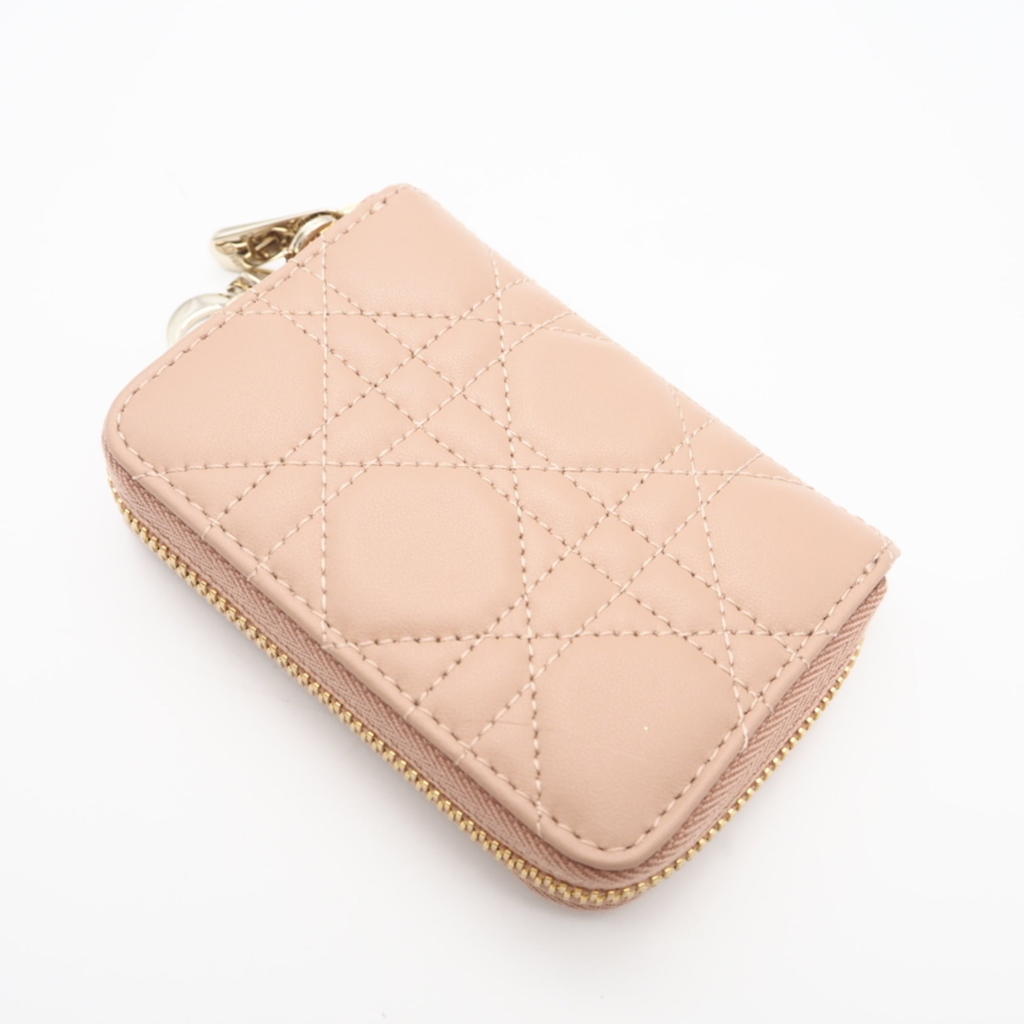 Christian Dior Lady Dior Pink Beige Leather Coin Purse/Coin Case (Pre-Owned)