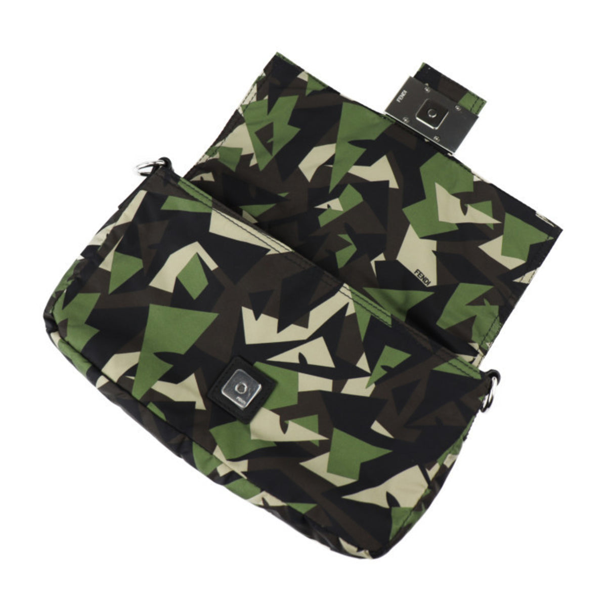 Fendi Beige Black Camouflage Green Nylon Leather Clutch Bag Fanny Pack Pouch Shoulder Bag (Pre-Owned)