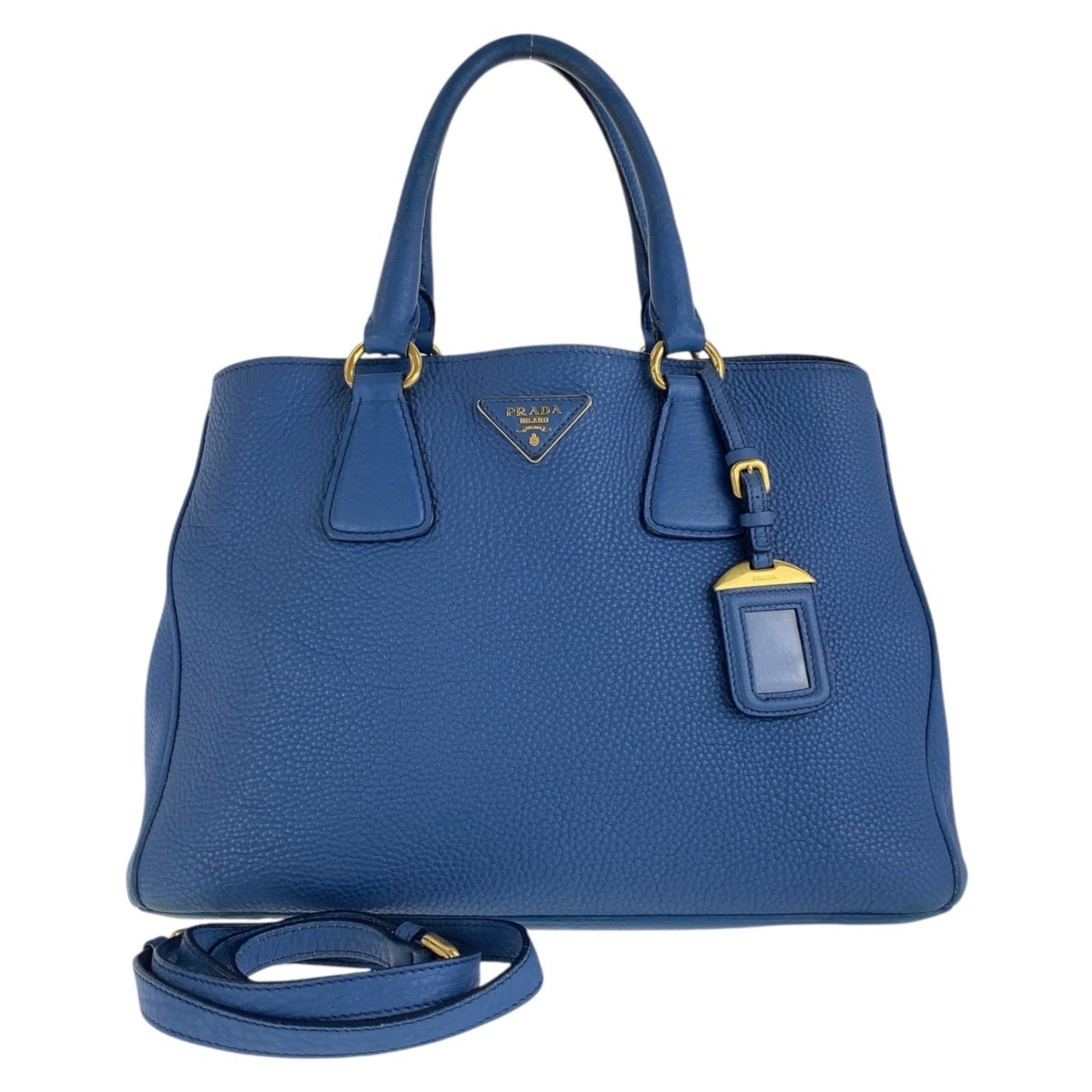 Prada Blue Leather Handbag Shoulder Bag (Pre-Owned)