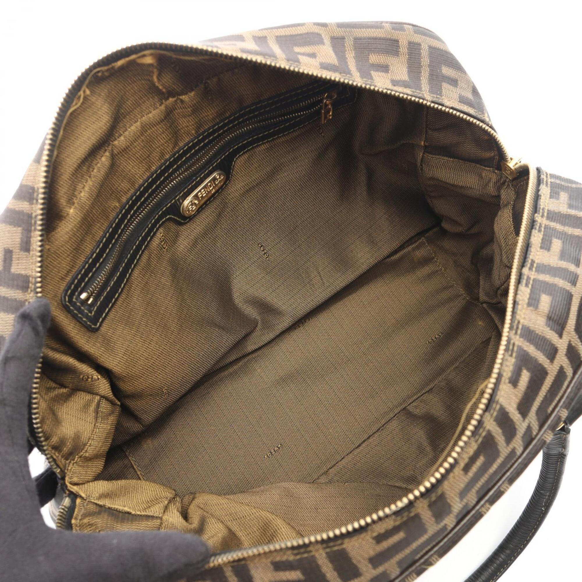 Fendi Black Brown Canvas Leather Handbag (Pre-Owned)