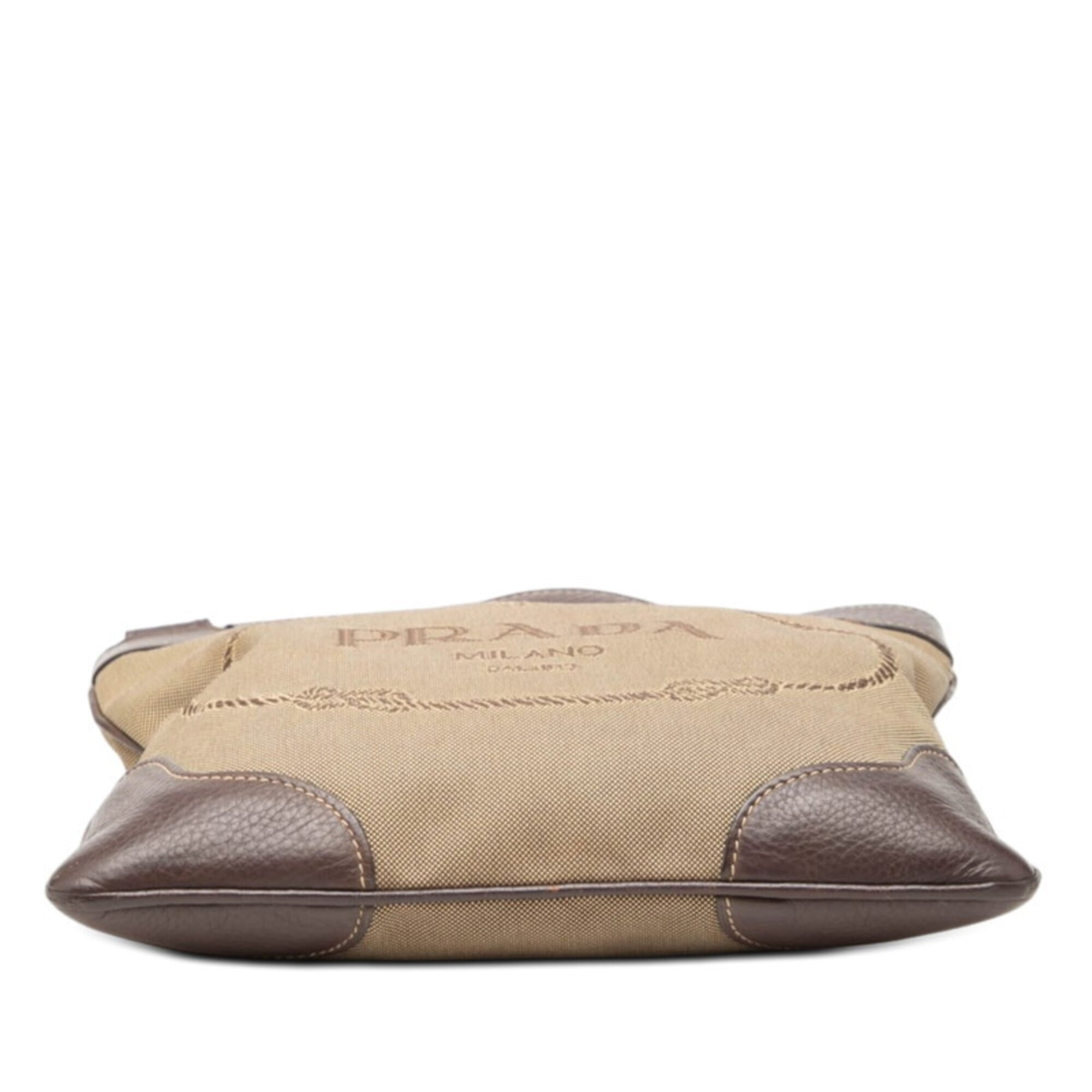 Prada Canapa Brown Canvas Leather Shoulder Bag (Pre-Owned)