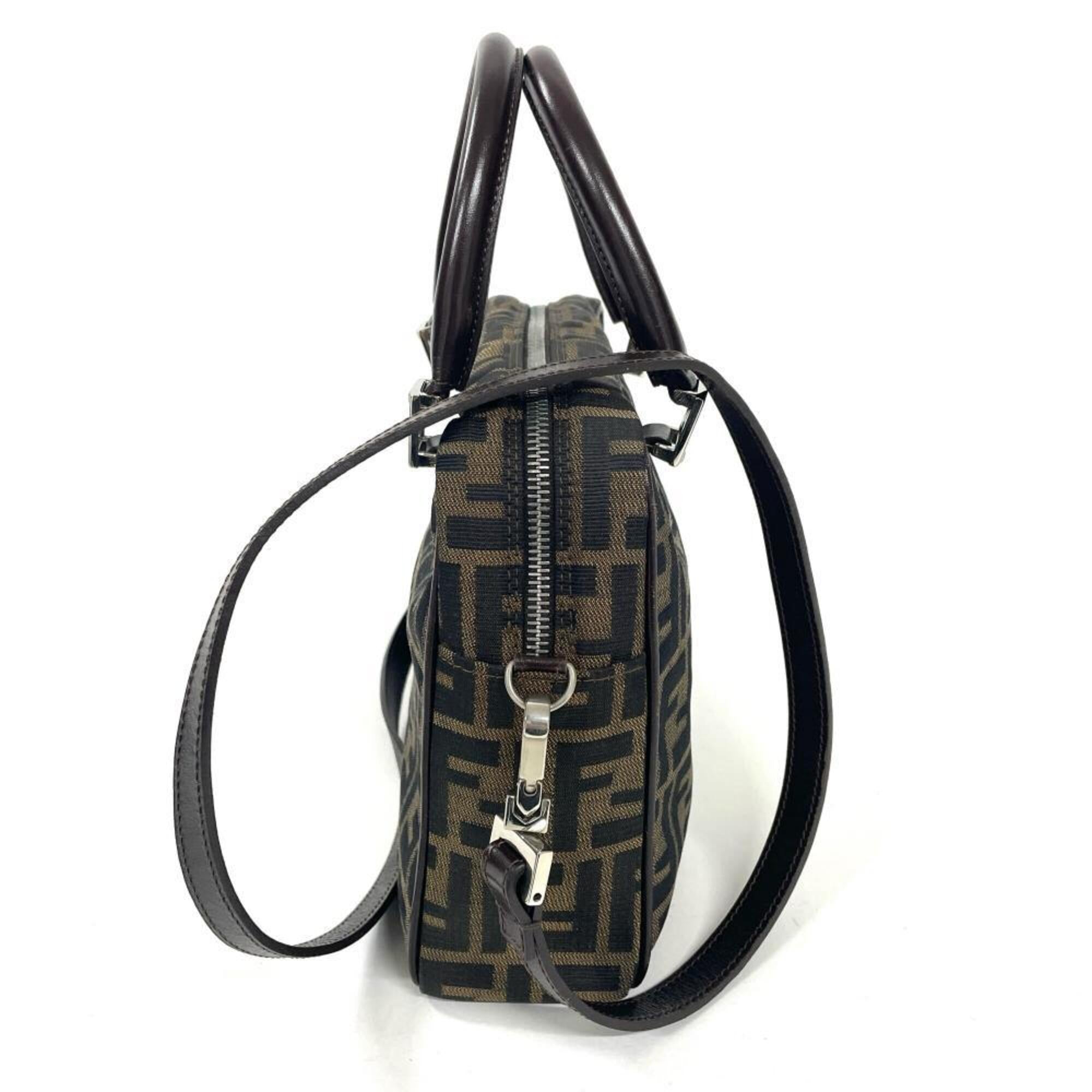 Fendi Zucca Brown Canvas Handbag Shoulder Bag (Pre-Owned)