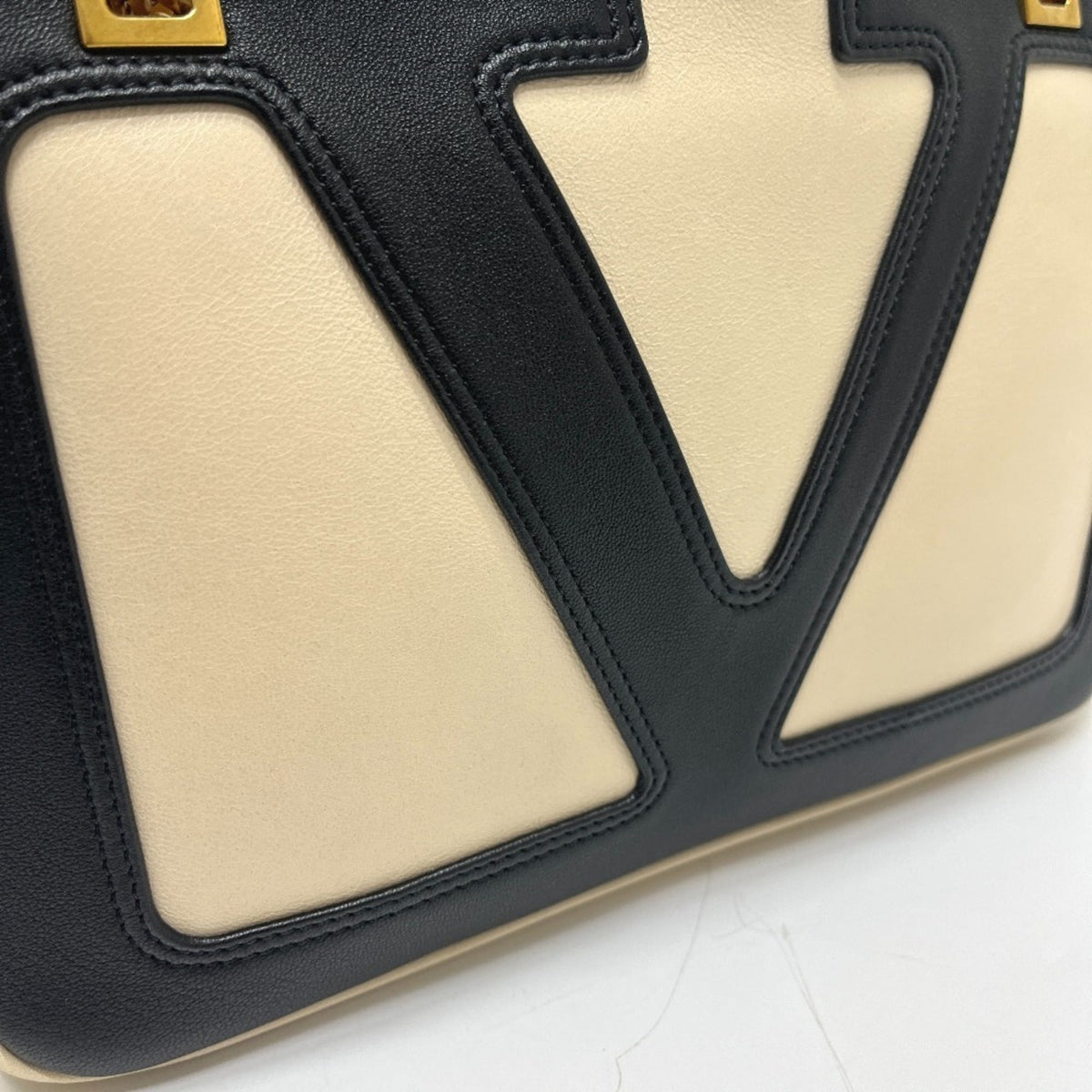 Valentino Beige Black Leather Handbag Shoulder Bag (Pre-Owned)