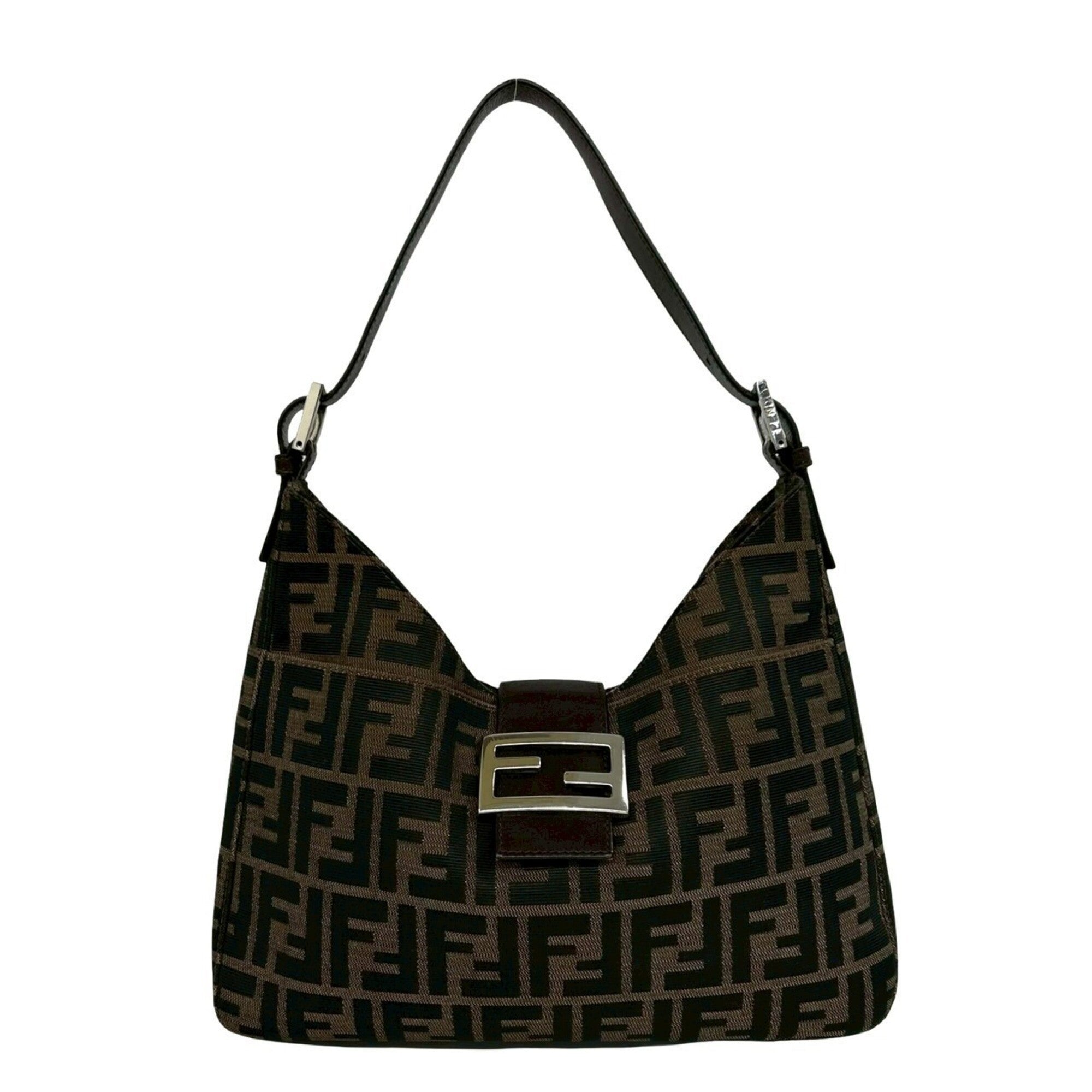 Fendi Black Brown Canvas Leather Shoulder Bag (Pre-Owned)