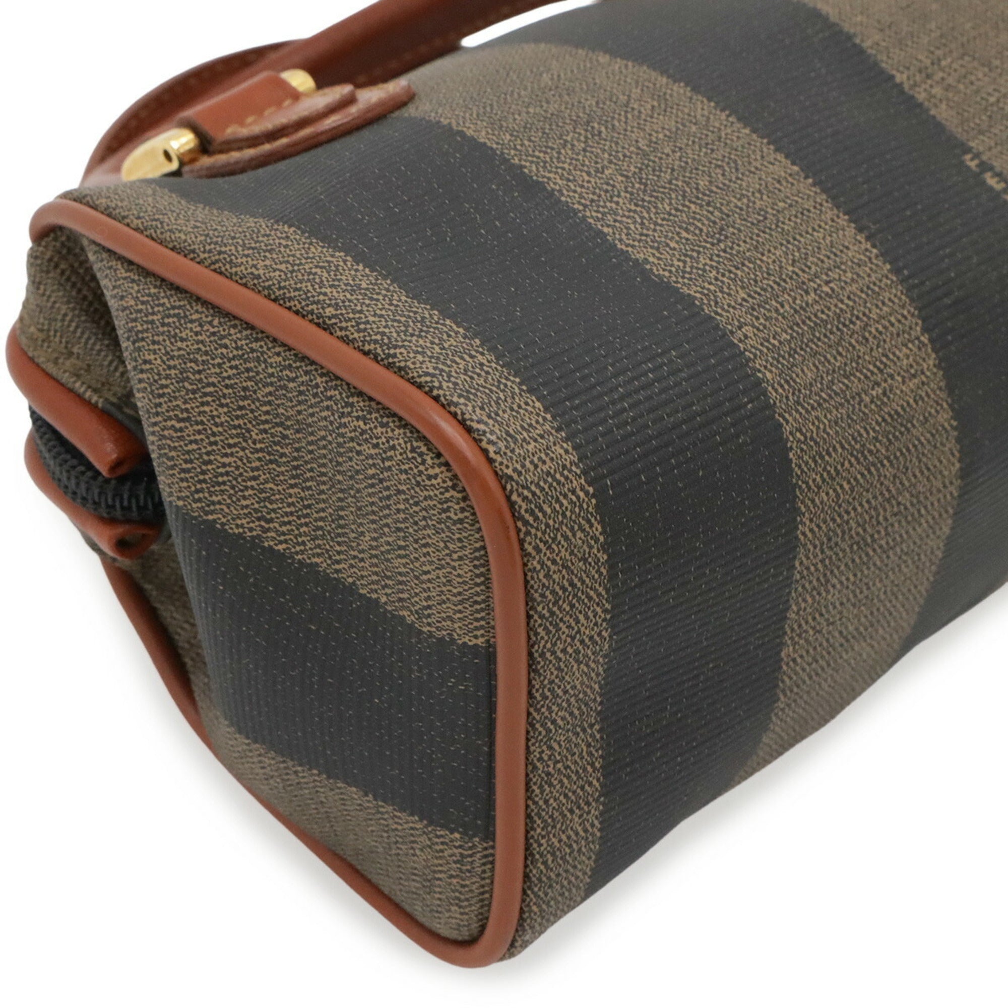 Fendi Black Khaki Light Brown Coated Canvas Leather Boston Bag Handbag Shoulder Bag (Pre-Owned)