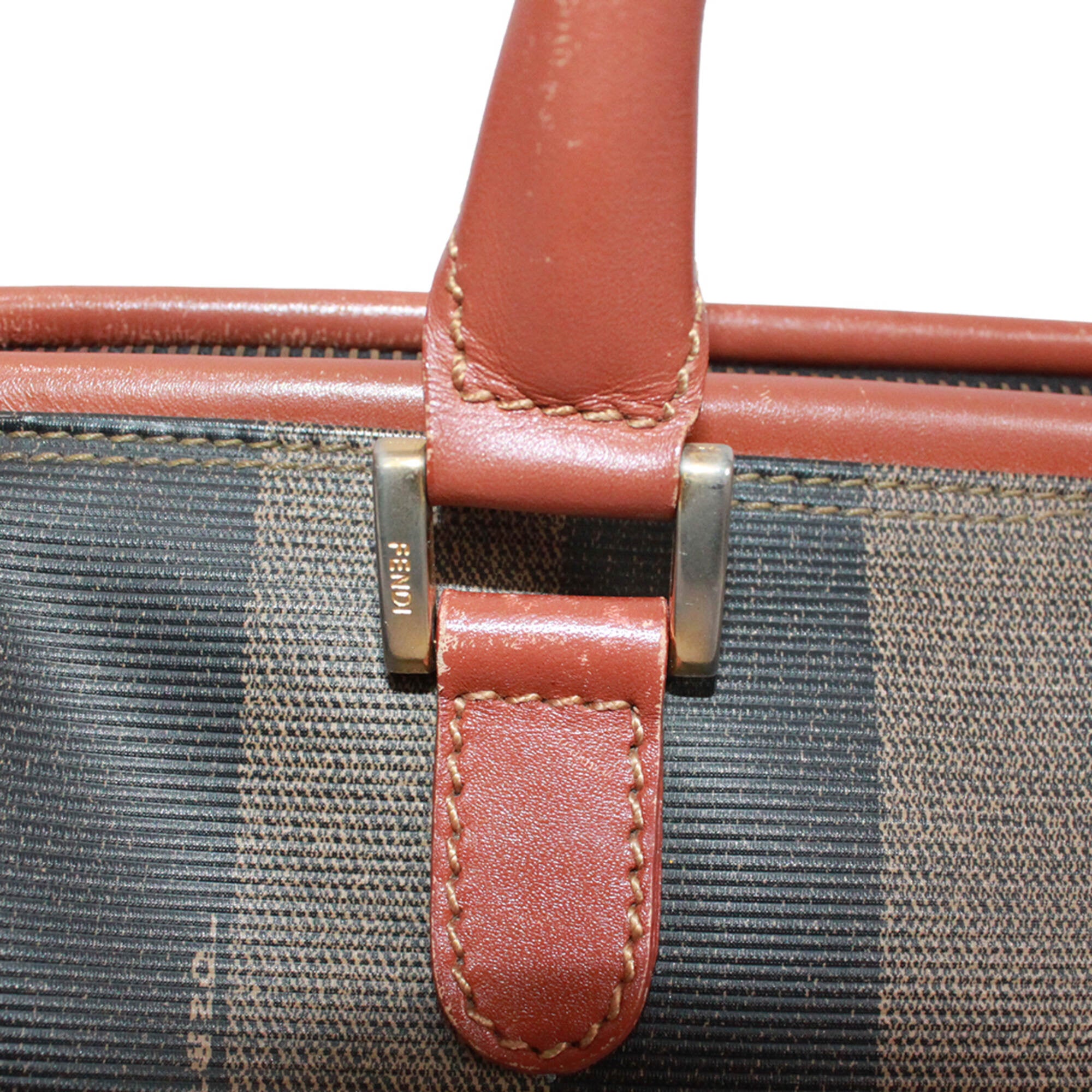 Fendi Black Brown Khaki Pvc Leather Boston Bag Handbag (Pre-Owned)
