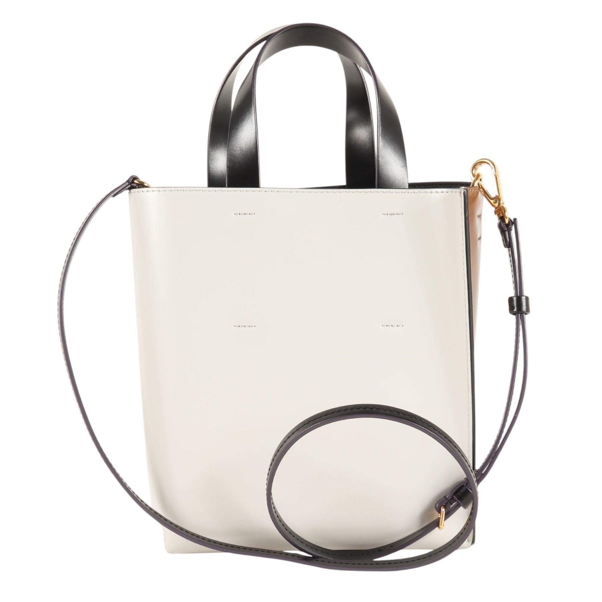 Marni Black Brown Light Gray Cotton Leather Elastane Pouch Tote Bag (Pre-Owned)