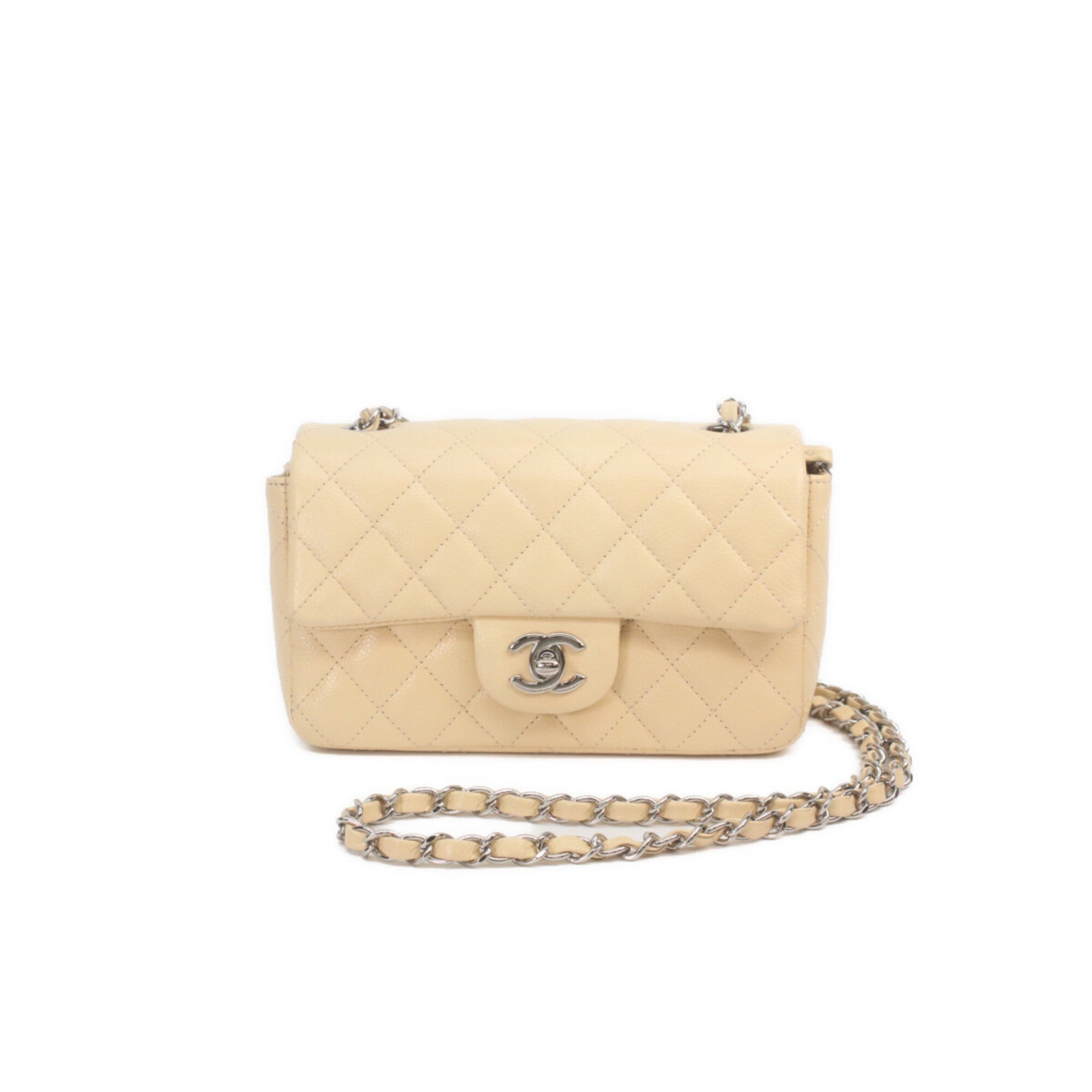 Chanel Light Beige Grained Calfskin Shoulder Bag (Pre-Owned)