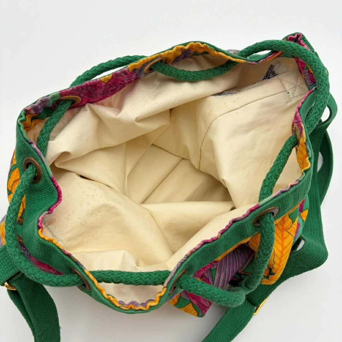 Hermes Green Pink Yellow Cotton Shoulder Bag (Pre-Owned)