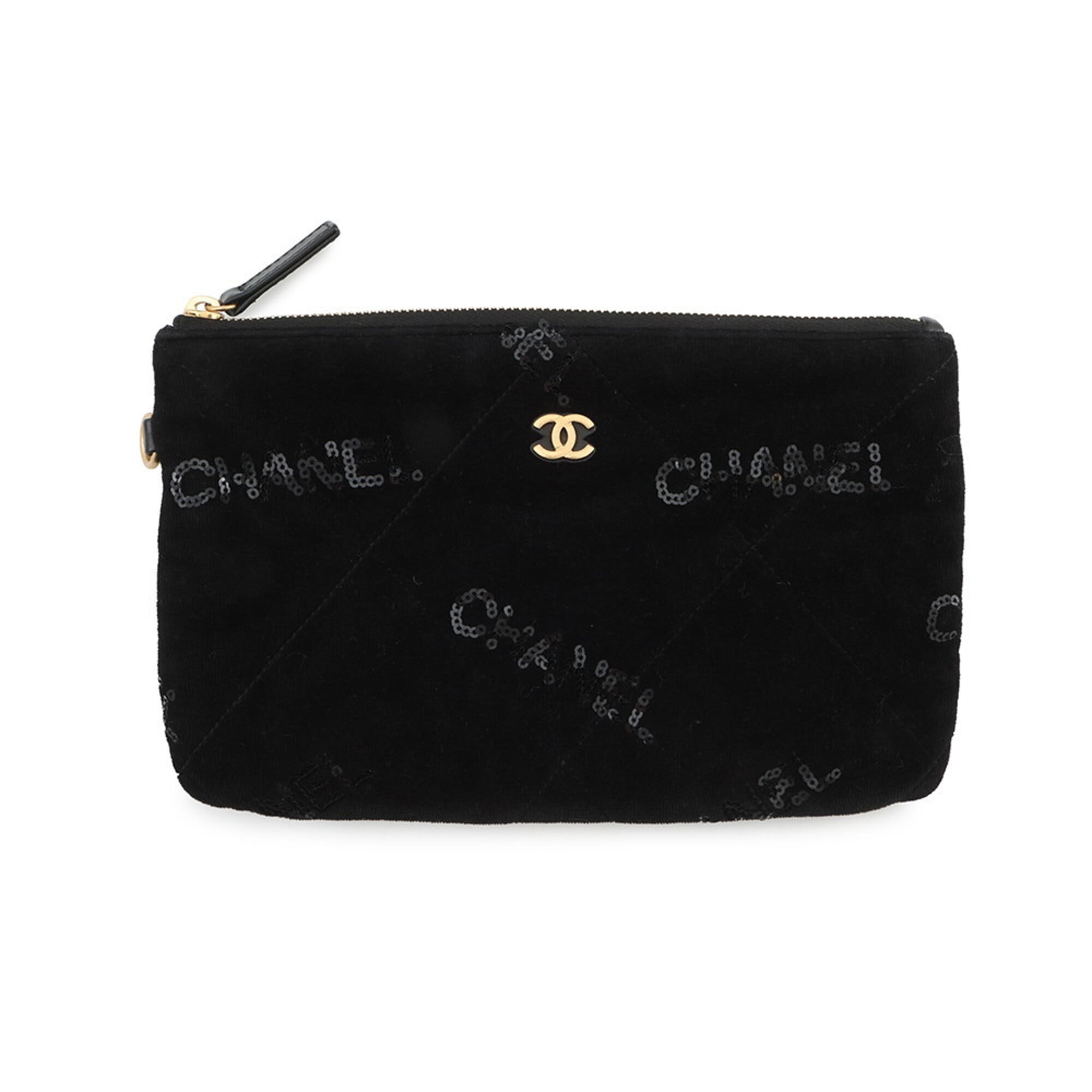 Chanel Matelasse Black Velvet Handbag Pouch Shoulder Bag (Pre-Owned)