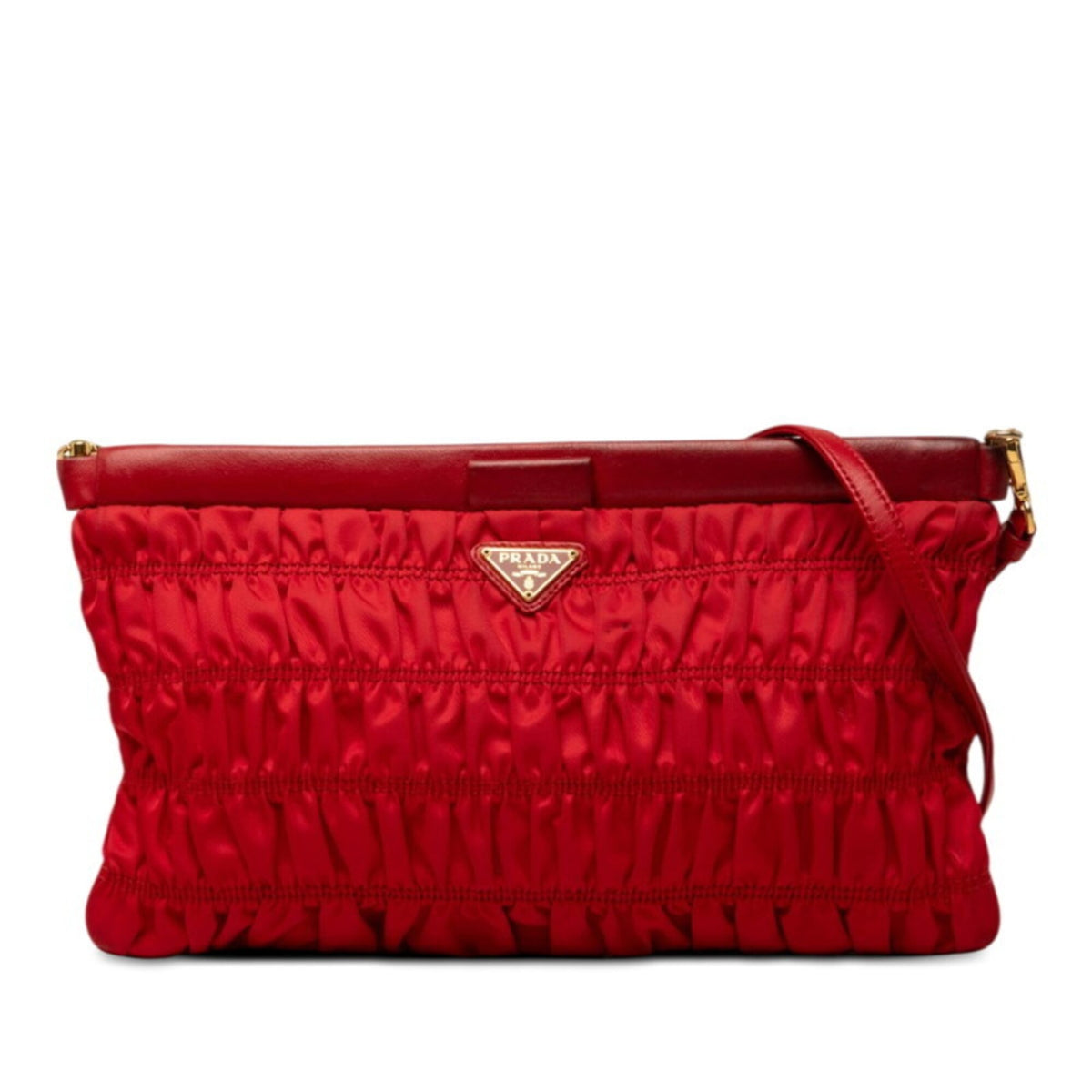 Prada Red Color Nylon Leather Shoulder Bag (Pre-Owned)