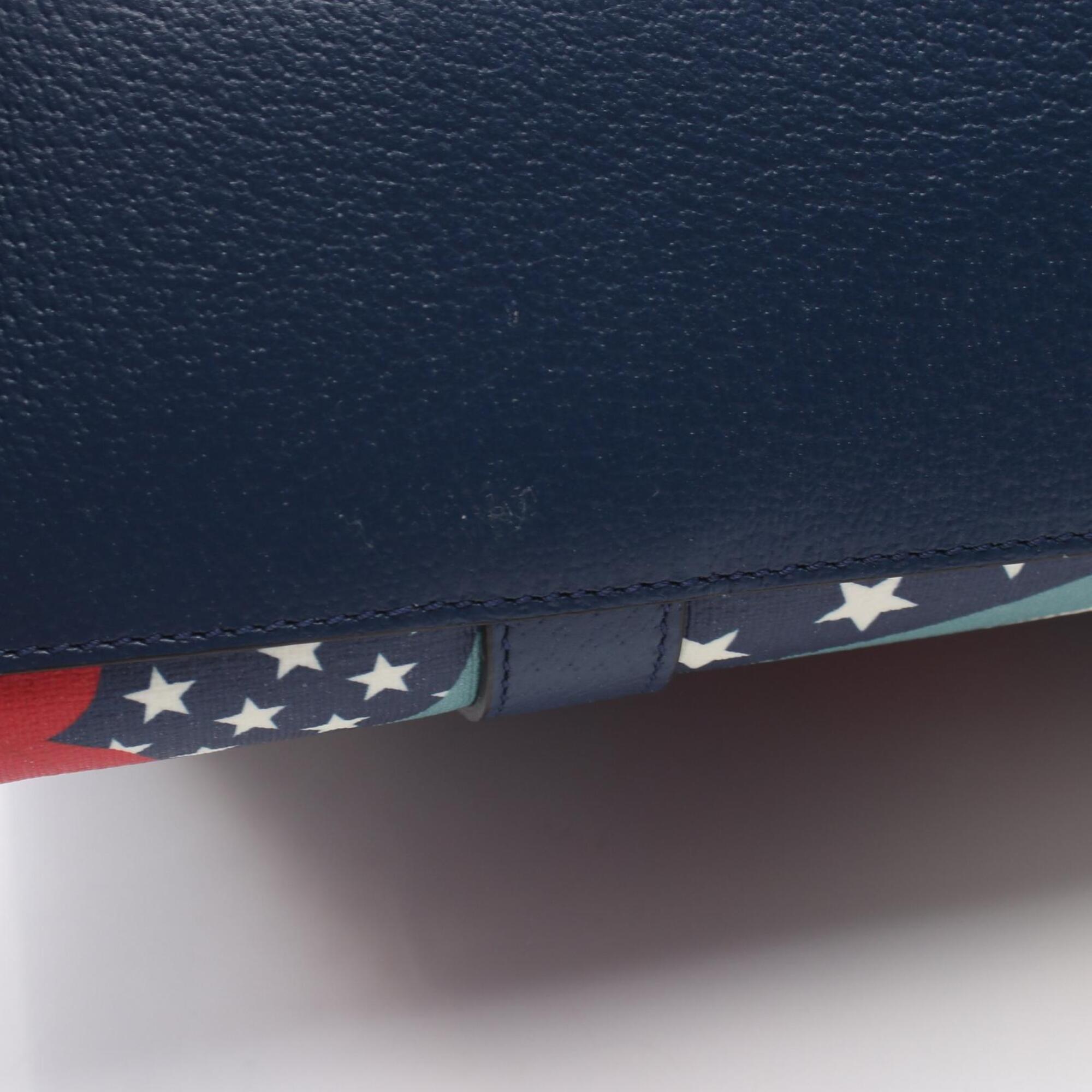Gucci Blue Navy Red Color Coated Canvas Leather Handbag (Pre-Owned)