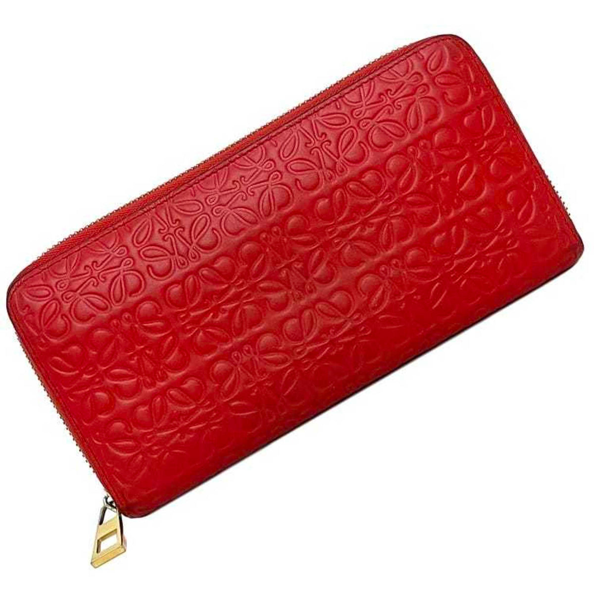 Loewe Repeat Red Color Leather Long Wallet (Bi-Fold) (Pre-Owned)
