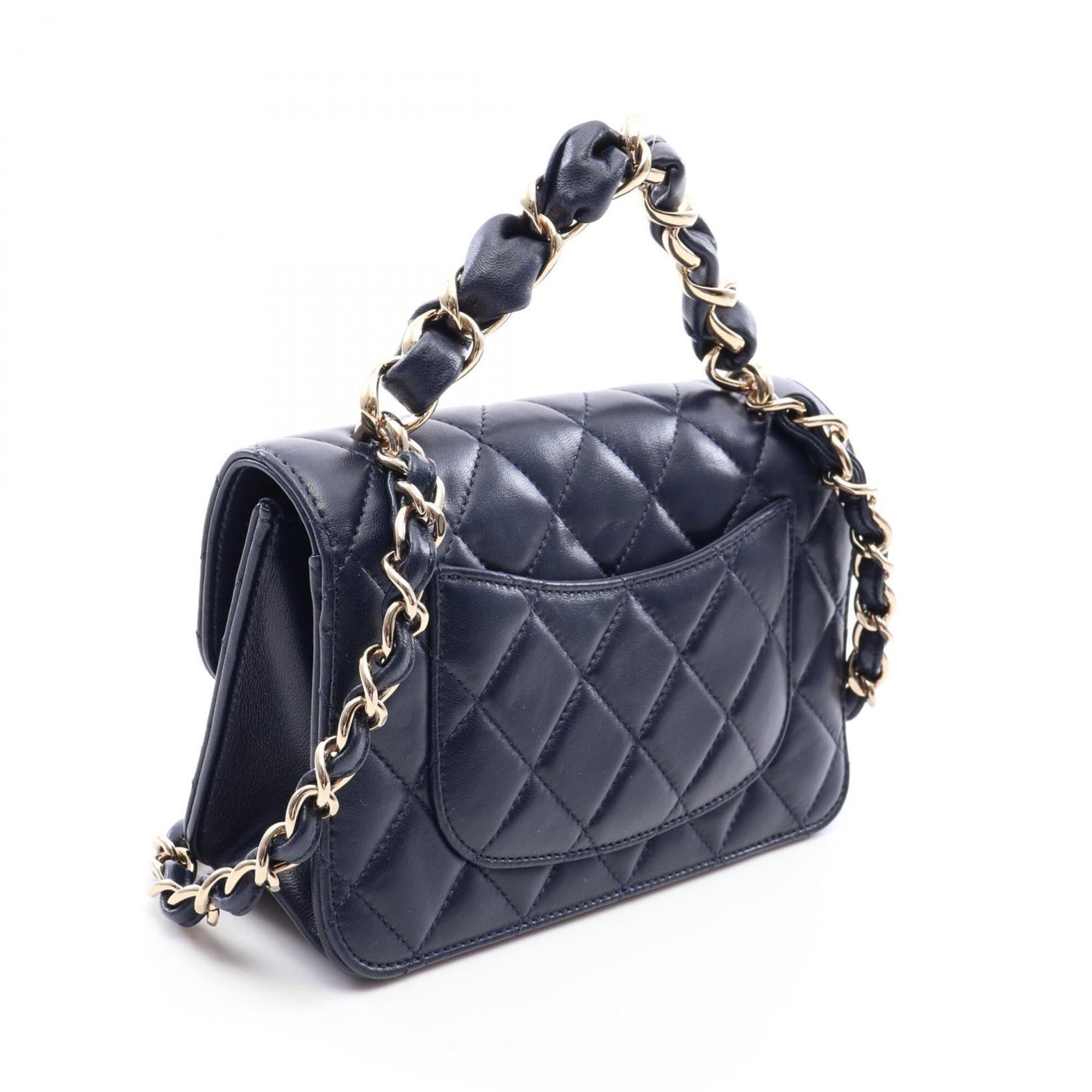 Chanel Navy Leather Handbag Shoulder Bag (Pre-Owned)