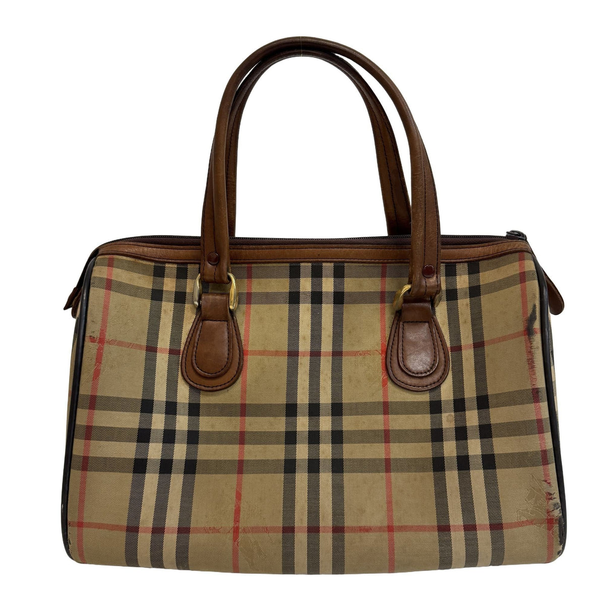 Burberry Brown Canvas Boston Bag Handbag (Pre-Owned)