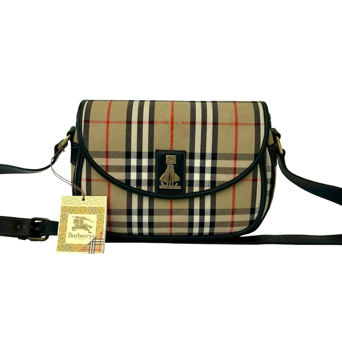 Burberry Beige Black Canvas Leather Shoulder Bag (Pre-Owned)