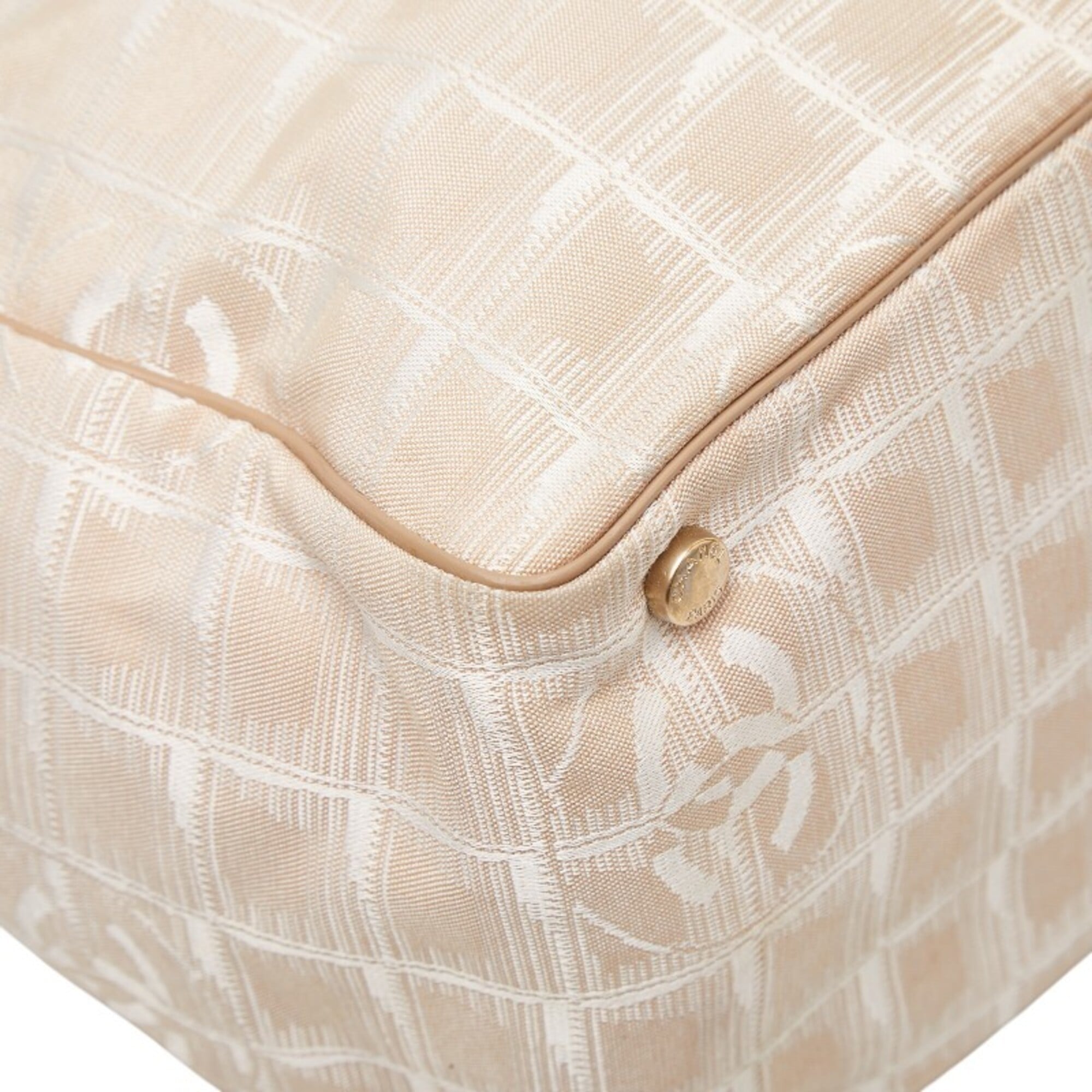 Chanel Beige Canvas Leather Shoulder Bag Tote Bag (Pre-Owned)