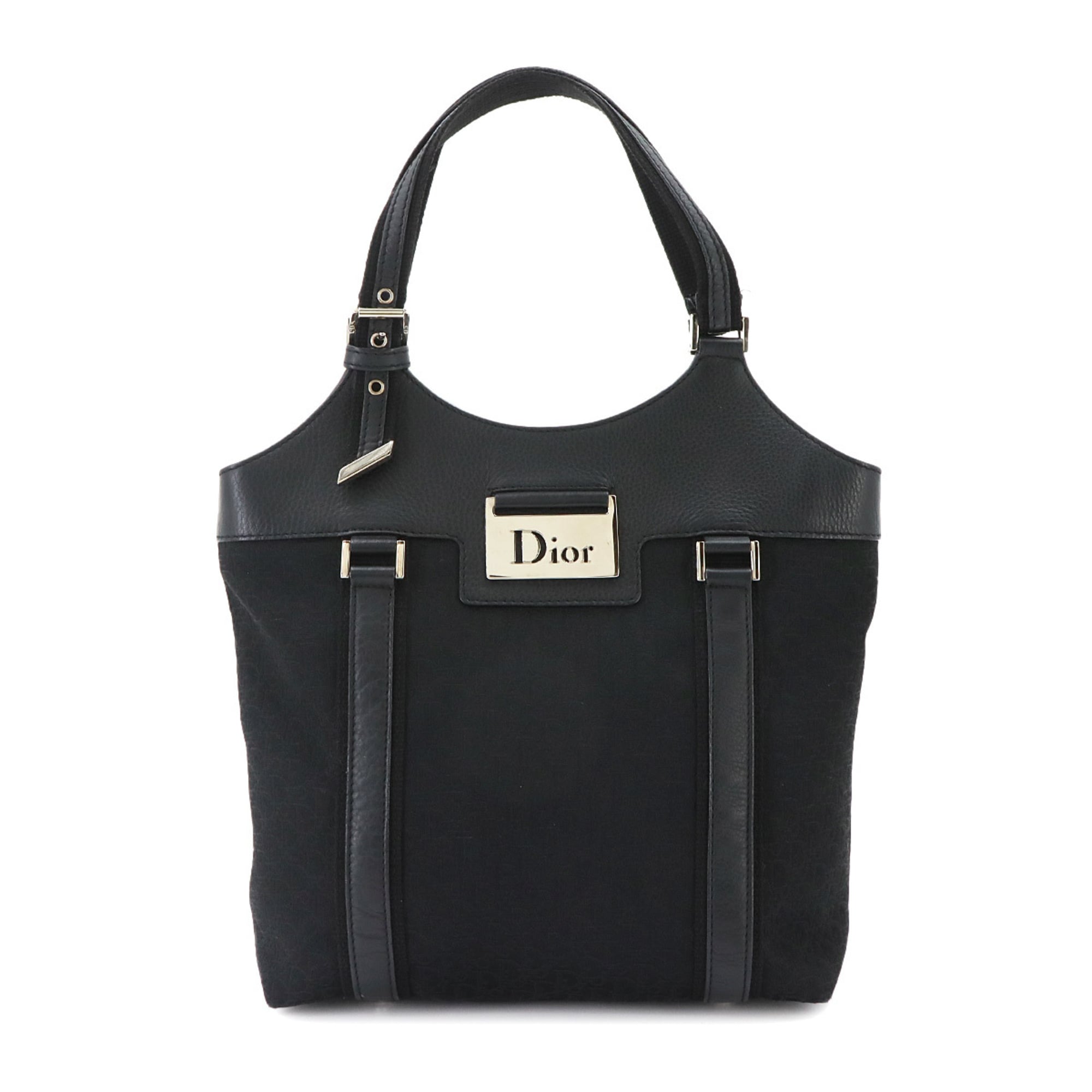 Christian Dior Trotter Black Canvas Leather Handbag Tote Bag (Pre-Owned)
