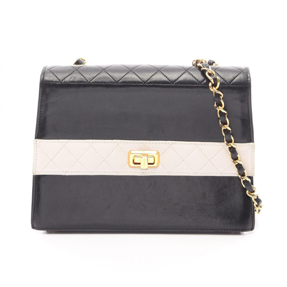 Chanel Black White Leather Handbag Shoulder Bag (Pre-Owned)