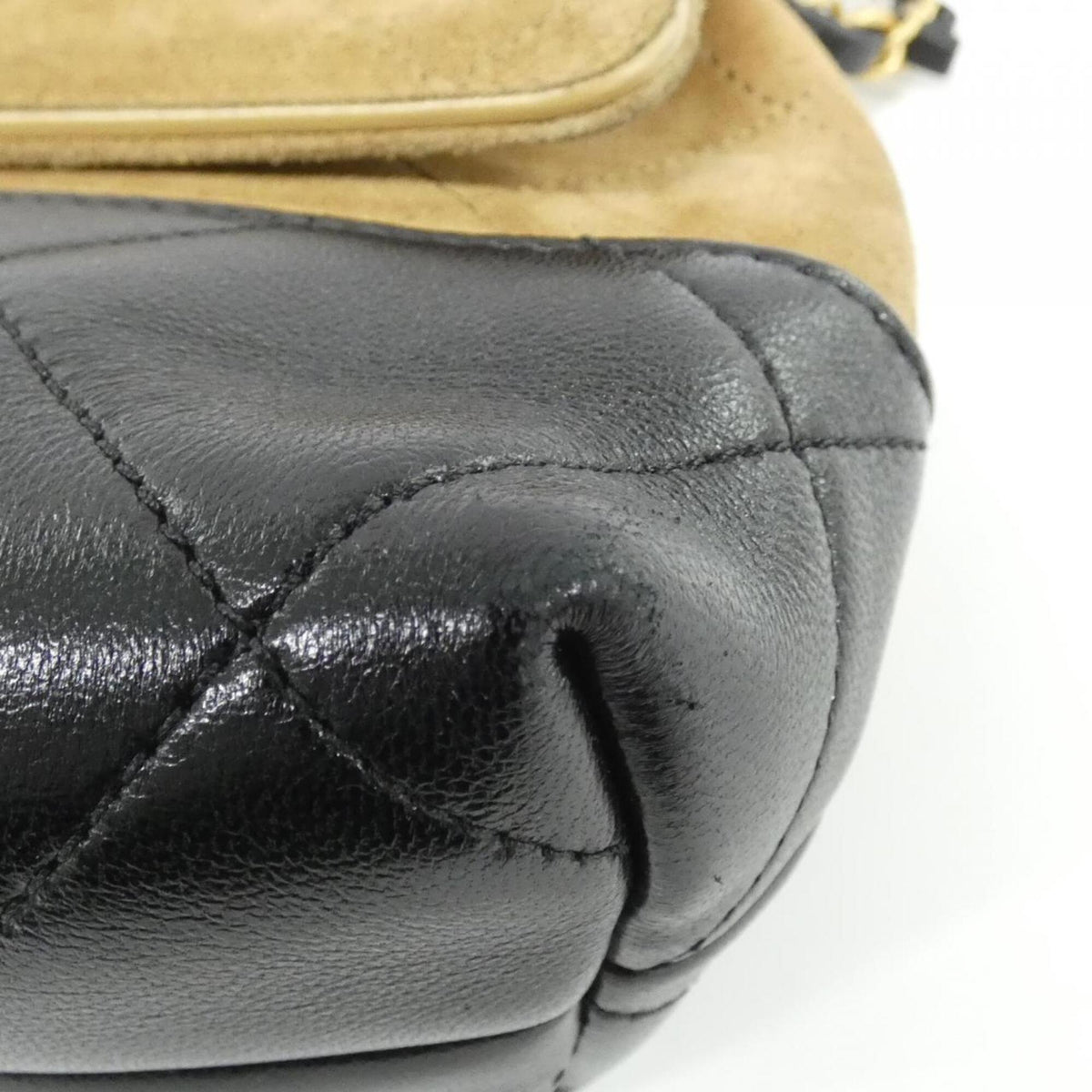 Chanel Beige Black Suede Leather Handbag (Pre-Owned)